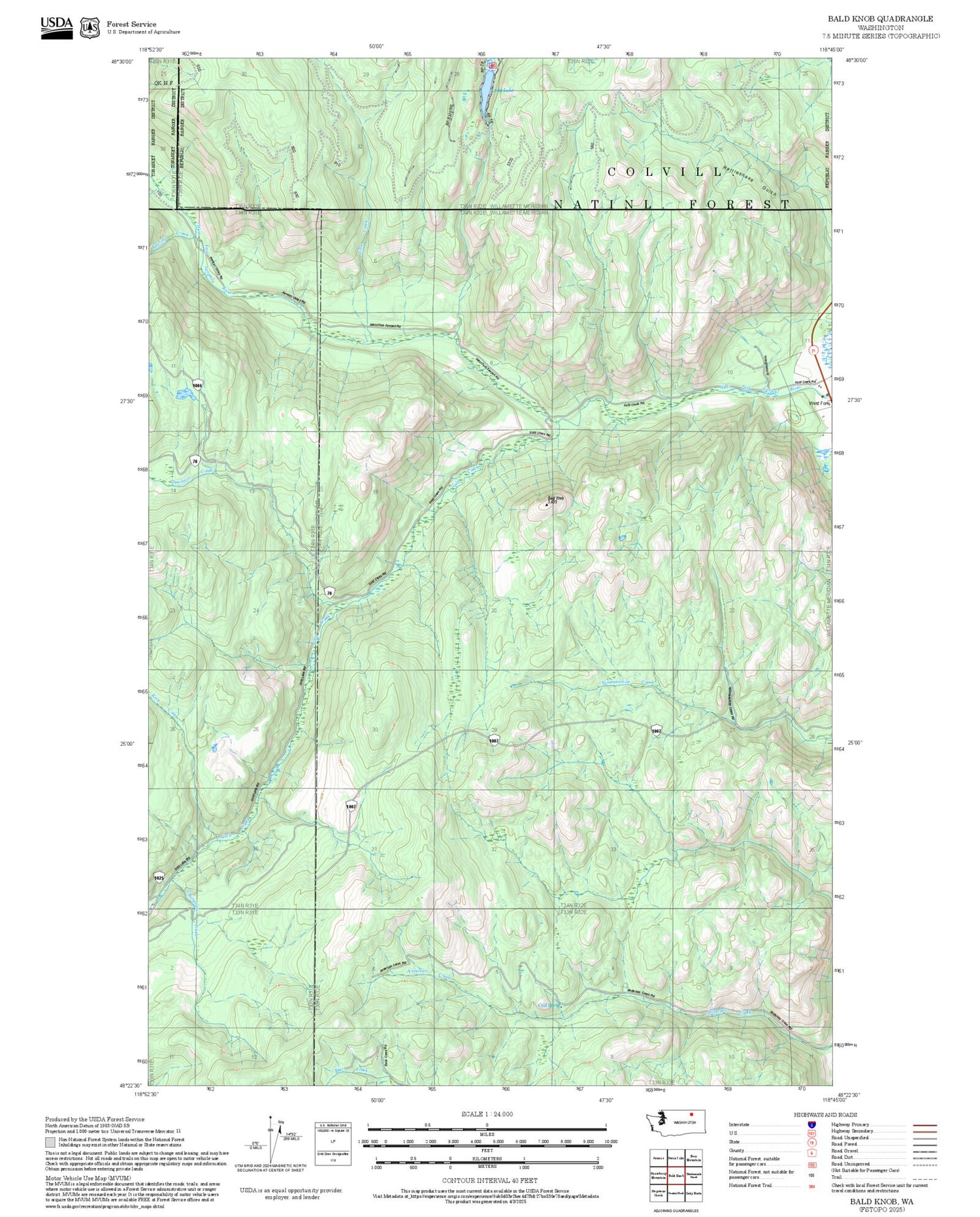 2025 Forest Service Topo Map of Bald Knob Washington