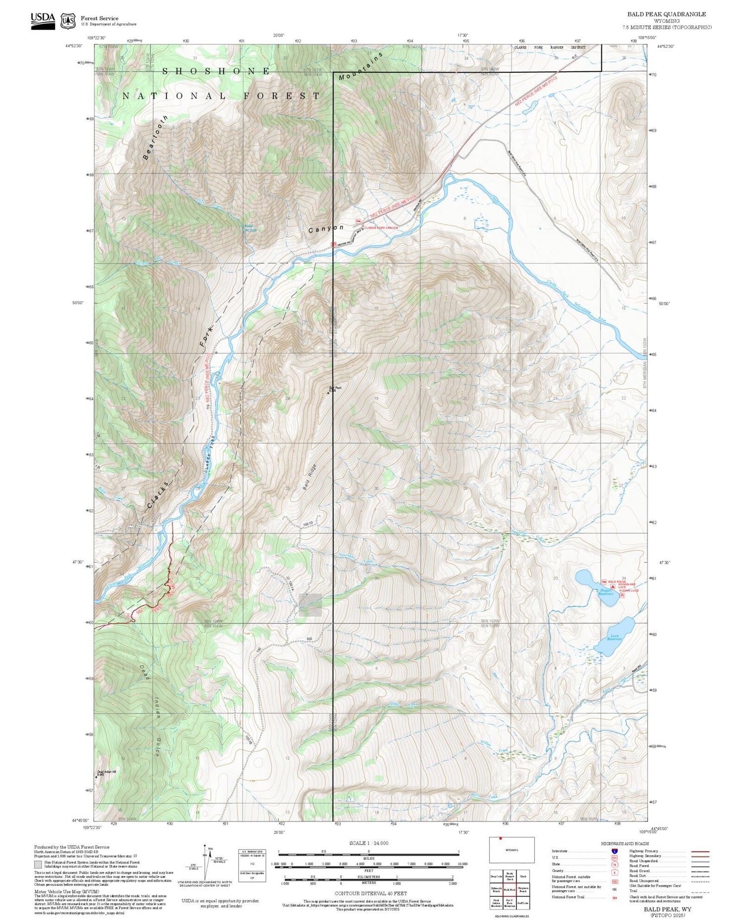 2025 Forest Service Topo Map of Bald Peak Wyoming