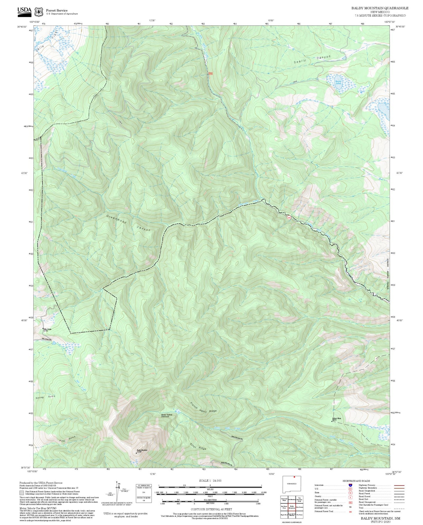 2025 Forest Service Topo Map of Baldy Mountain New Mexico