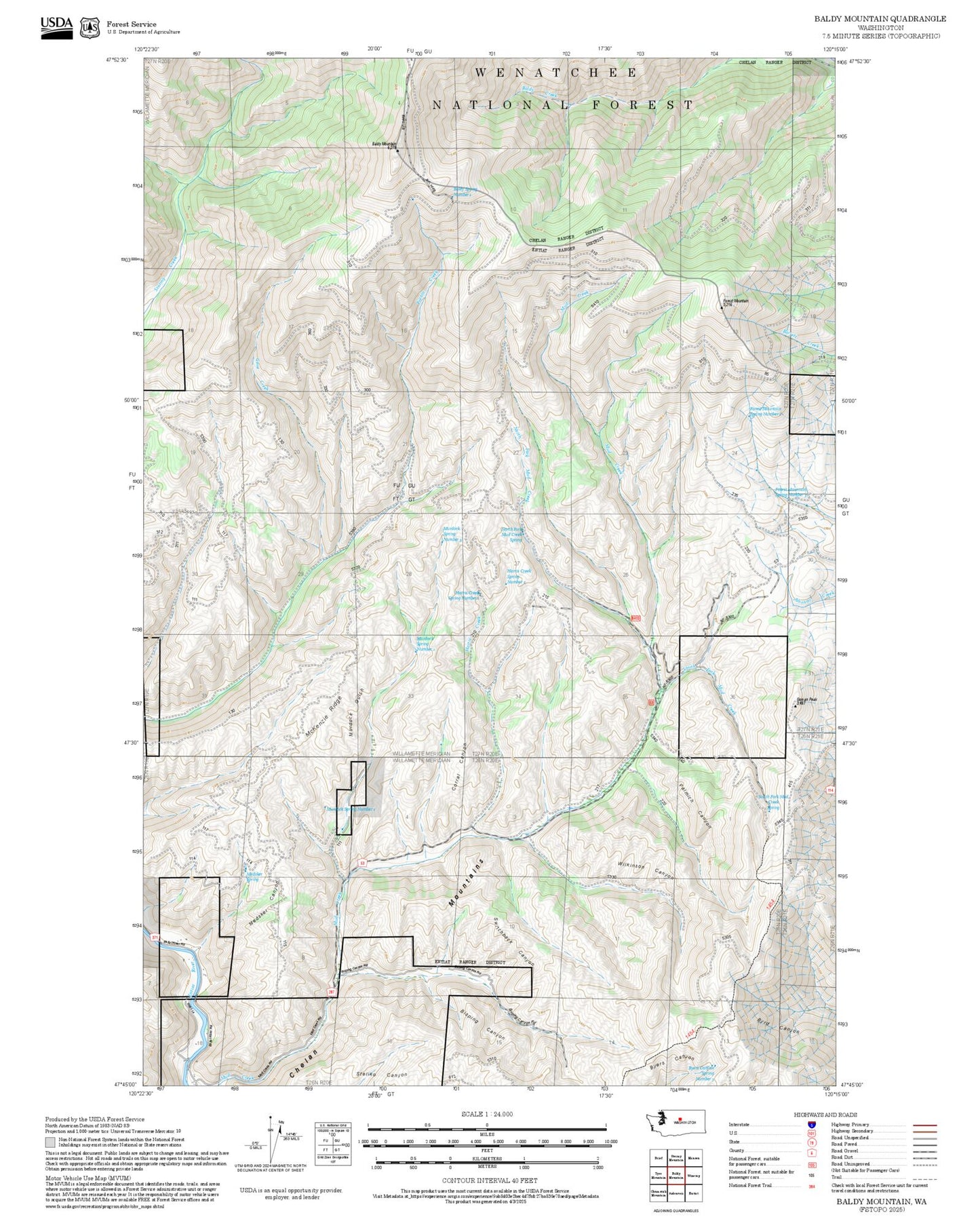 2025 Forest Service Topo Map of Baldy Mountain Washington