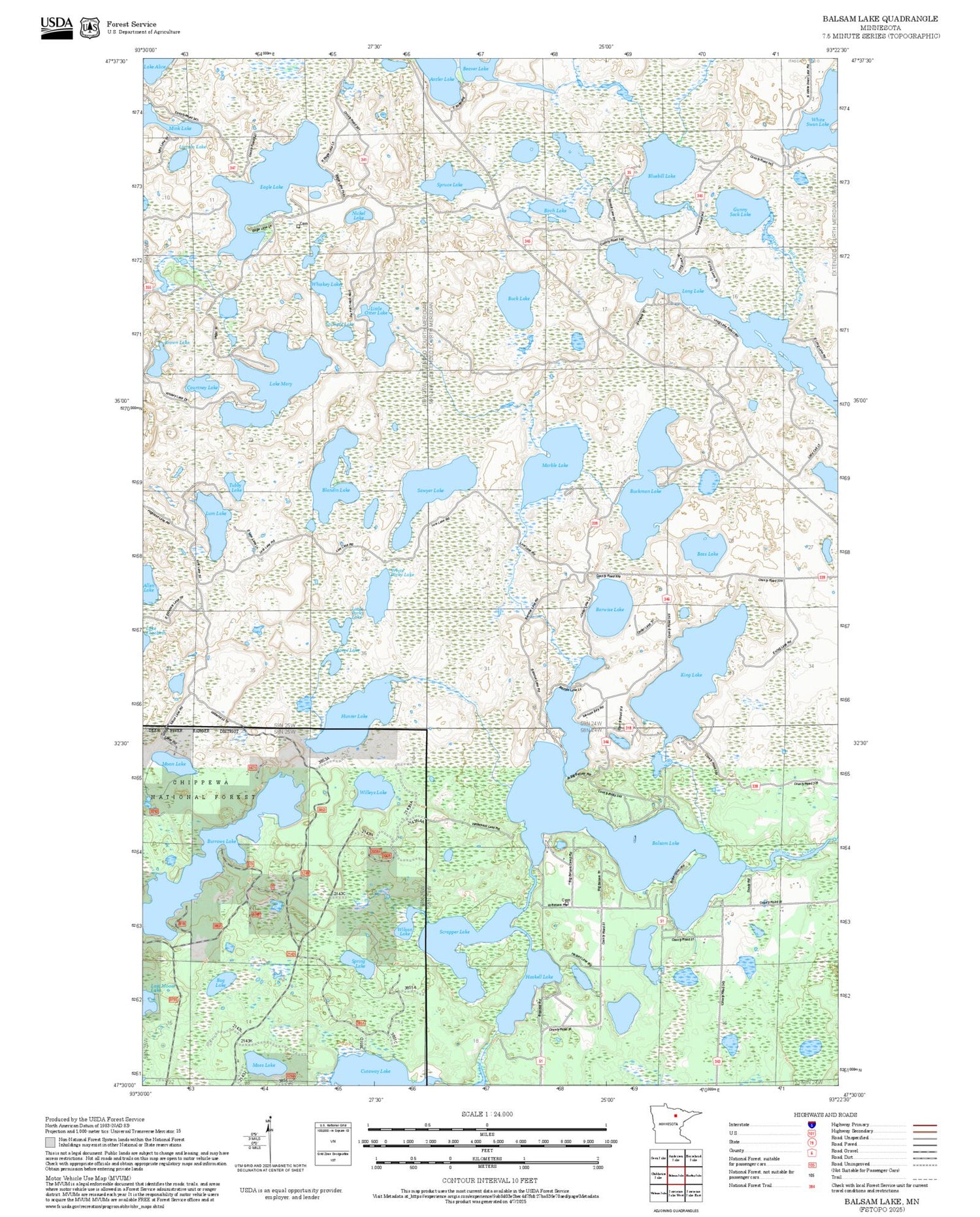 2025 Forest Service Topo Map of Balsam Lake Minnesota