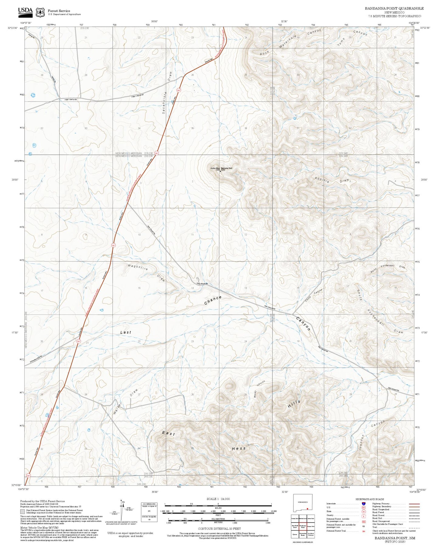 2025 Forest Service Topo Map of Bandanna Point New Mexico