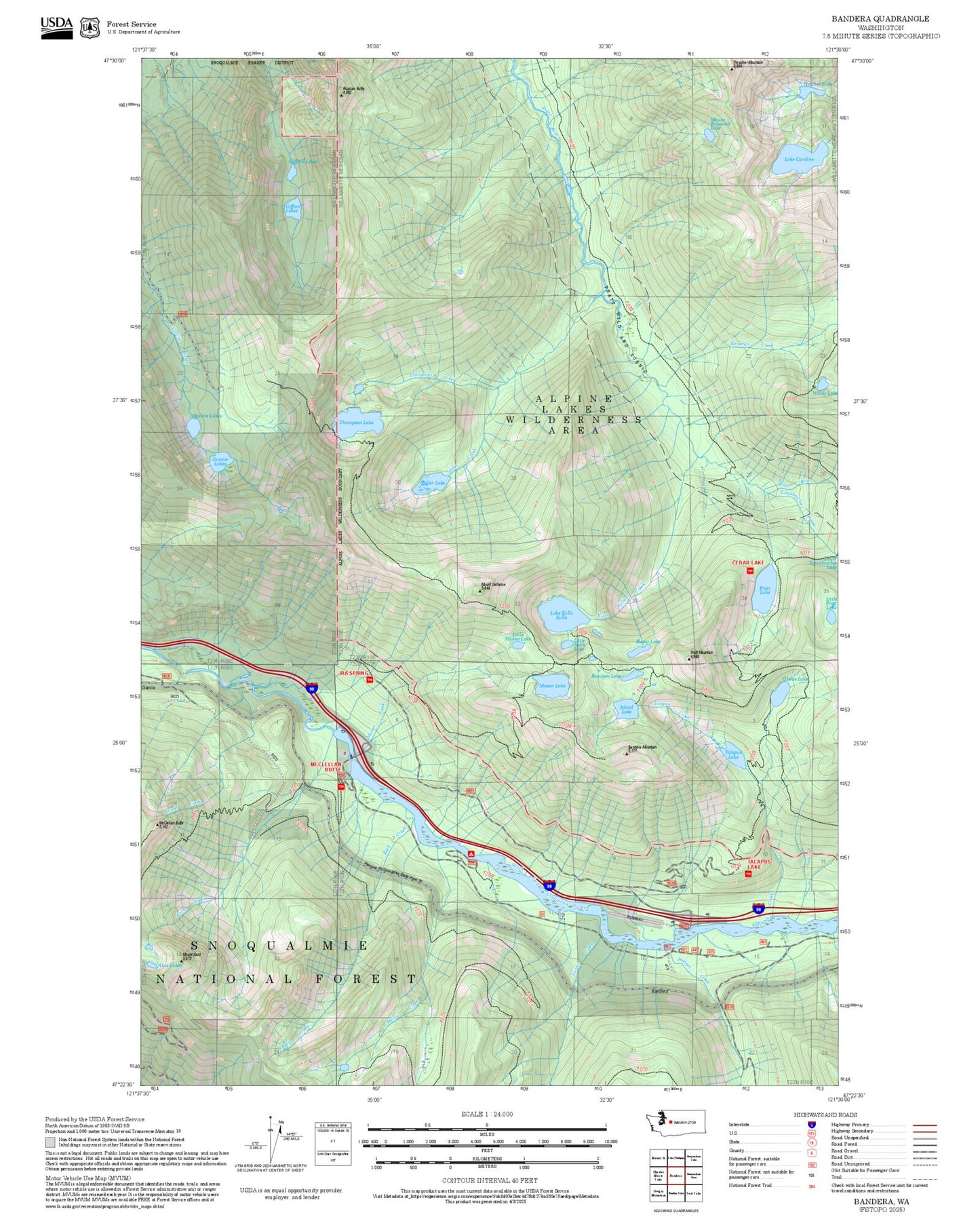 2025 Forest Service Topo Map of Bandera Washington