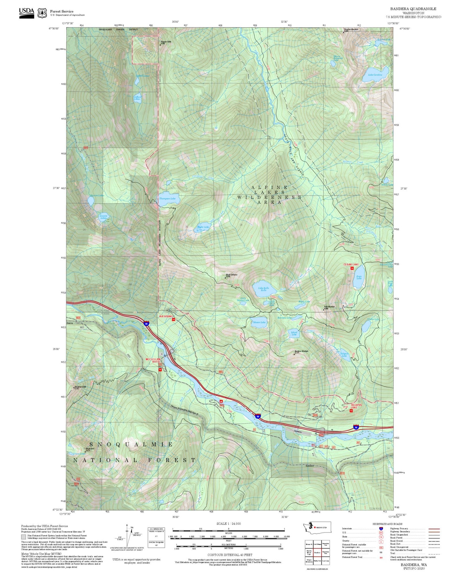2025 Forest Service Topo Map of Bandera Washington