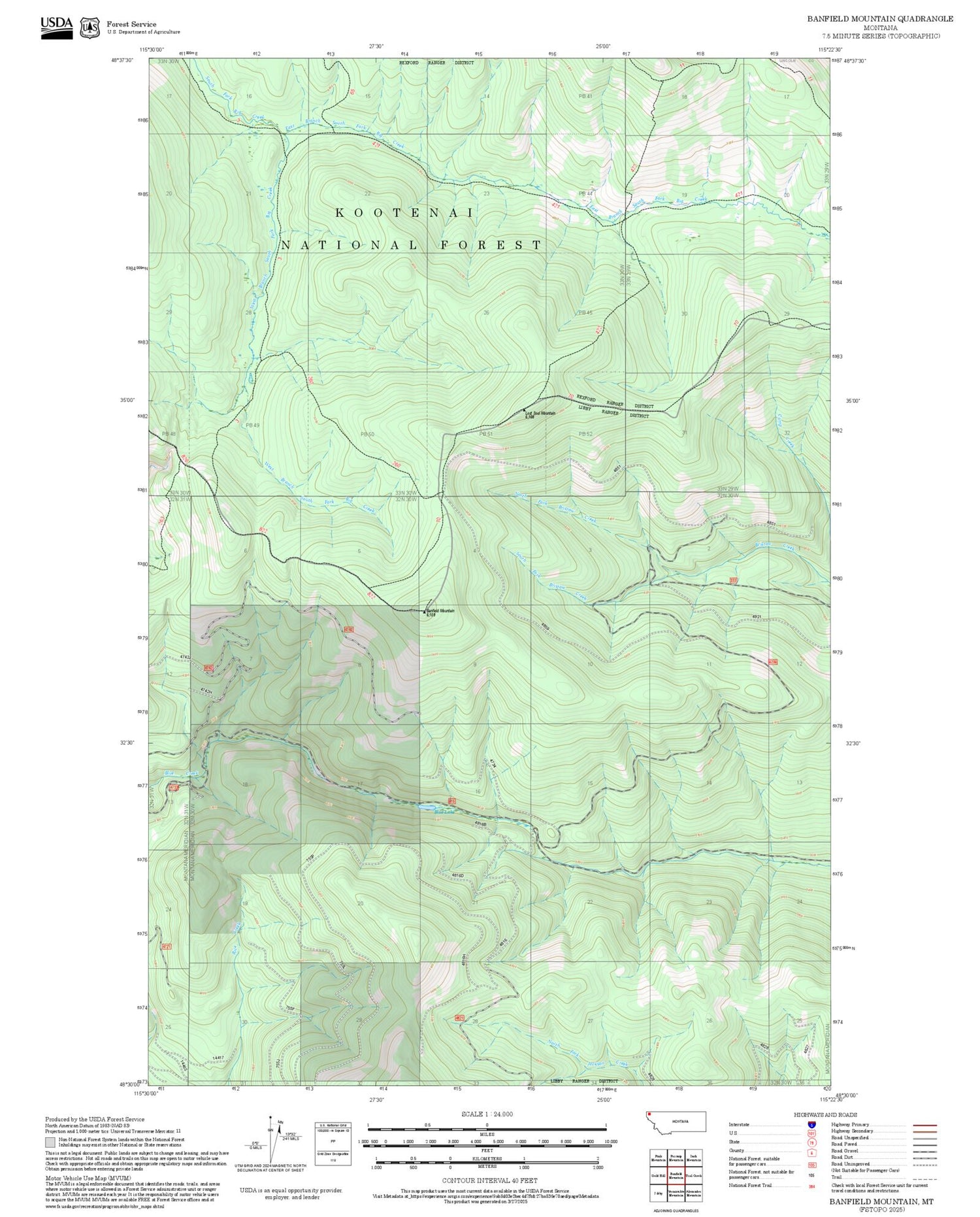 2025 Forest Service Topo Map of Banfield Mountain Montana