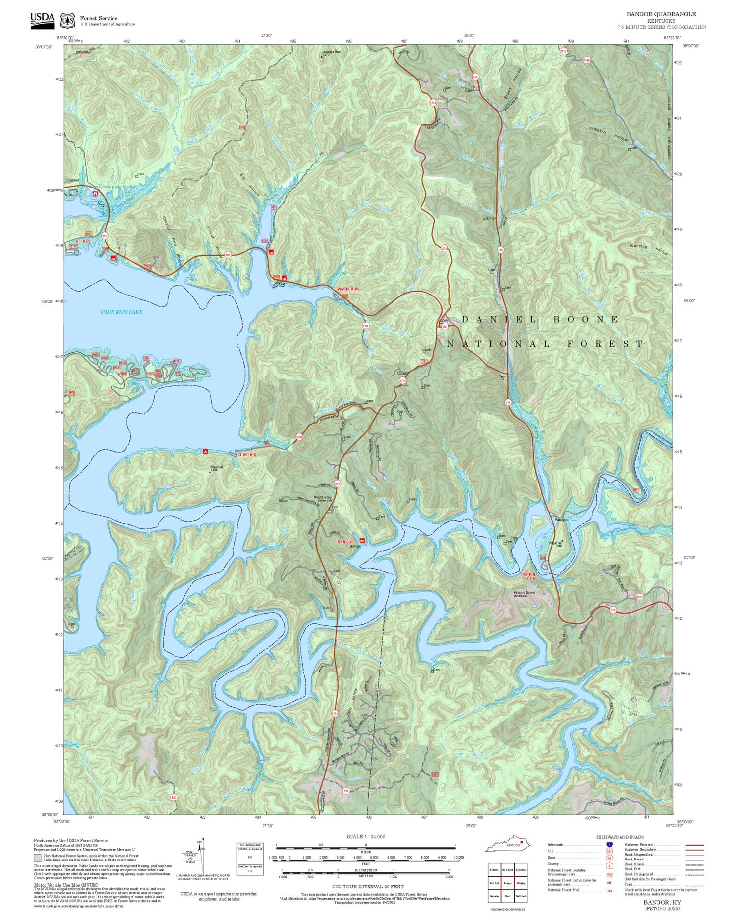 2025 Forest Service Topo Map of Bangor Kentucky