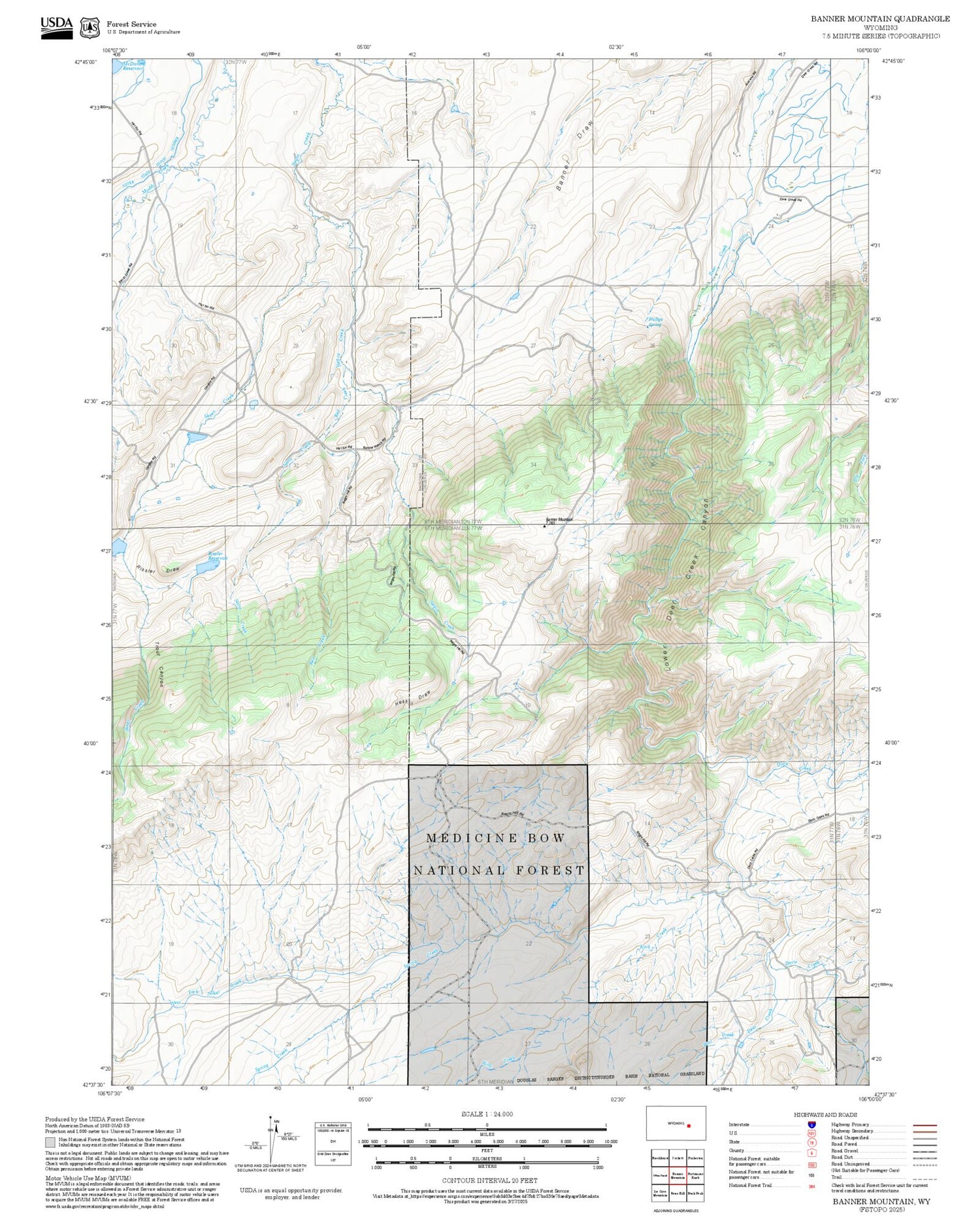 2025 Forest Service Topo Map of Banner Mountain Wyoming