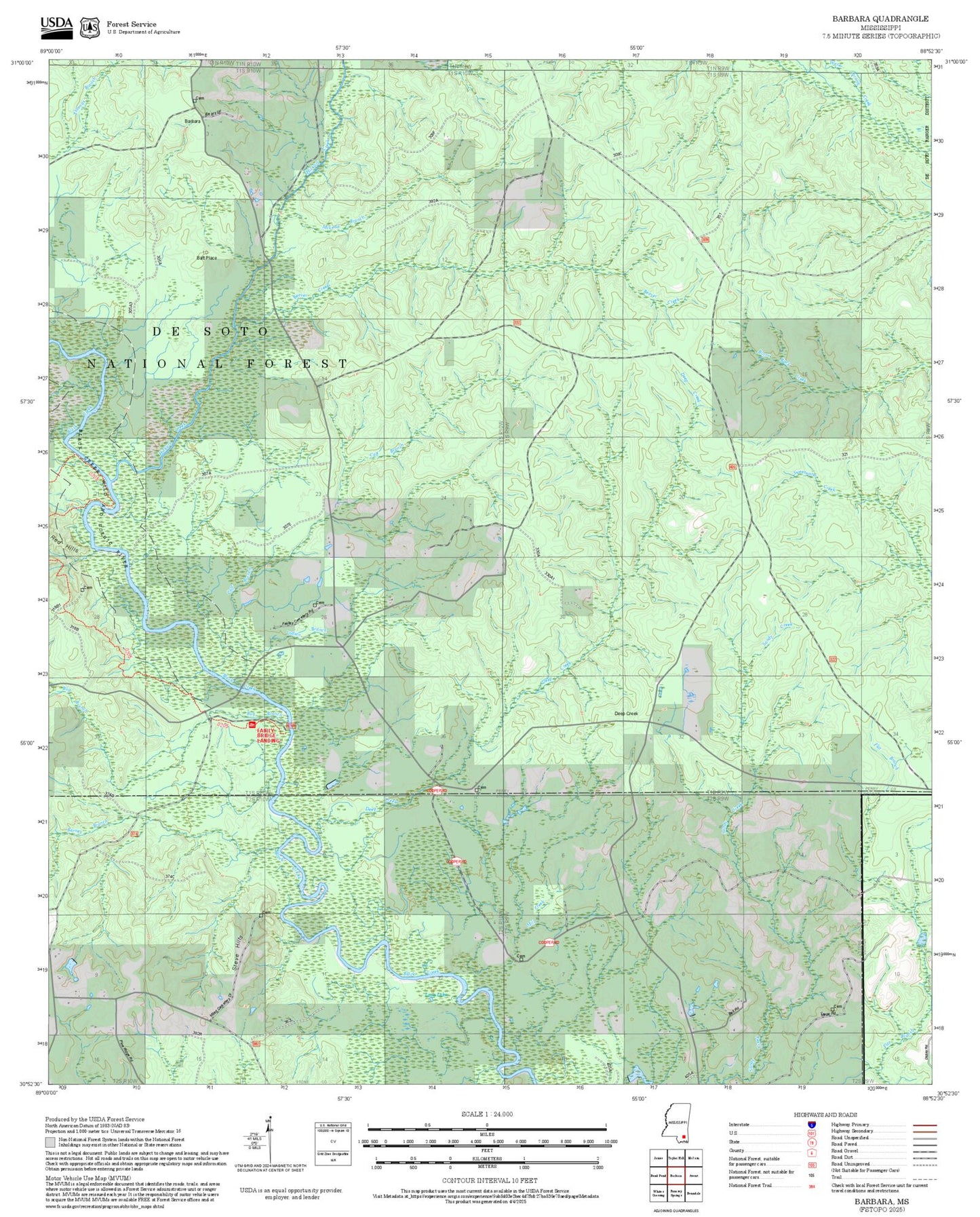 2025 Forest Service Topo Map of Barbara Mississippi