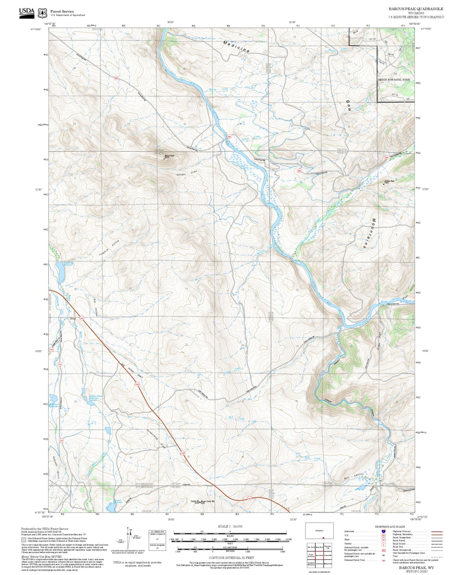 2025 Forest Service Topo Map of Barcus Peak Wyoming