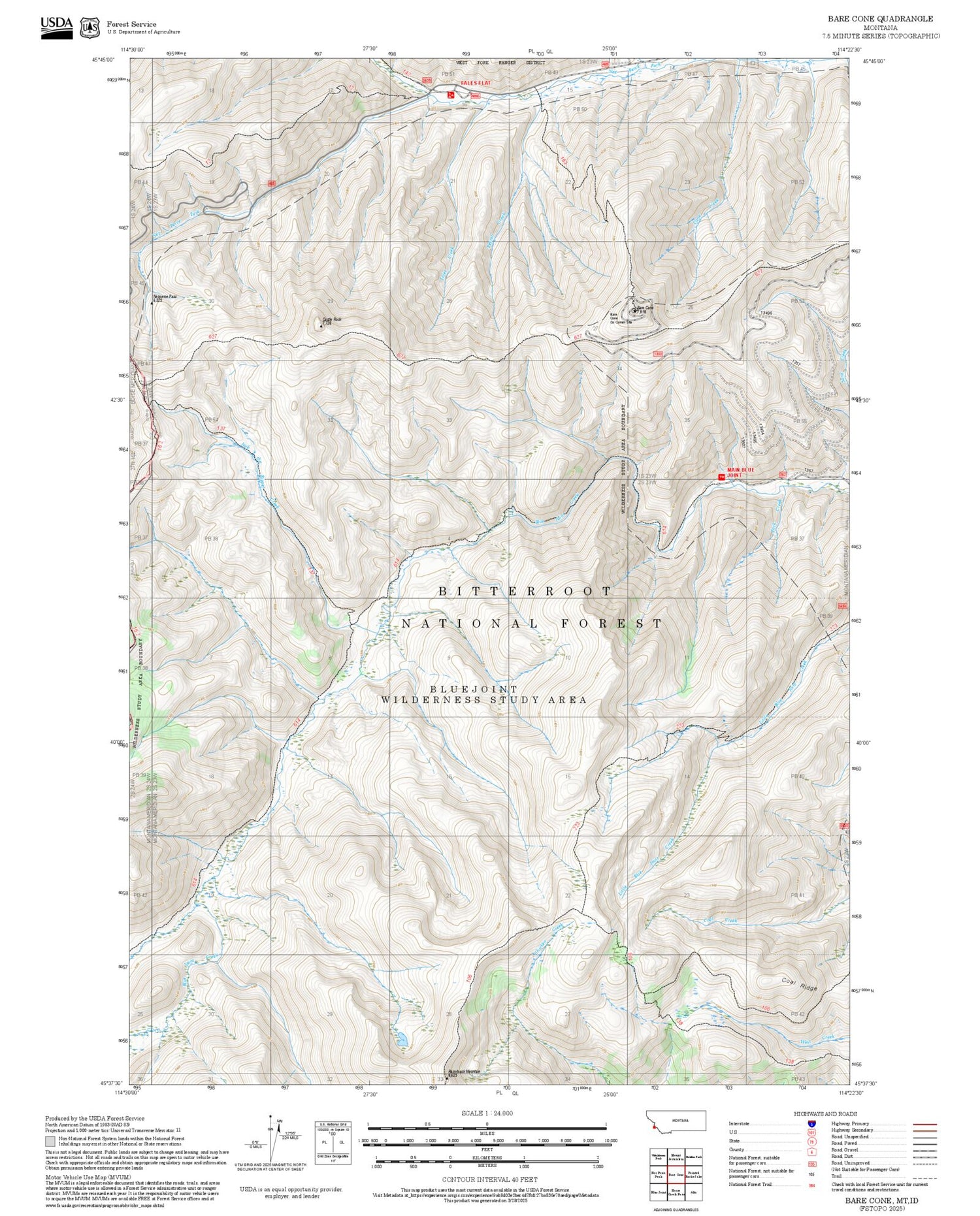 2025 Forest Service Topo Map of Bare Cone Montana