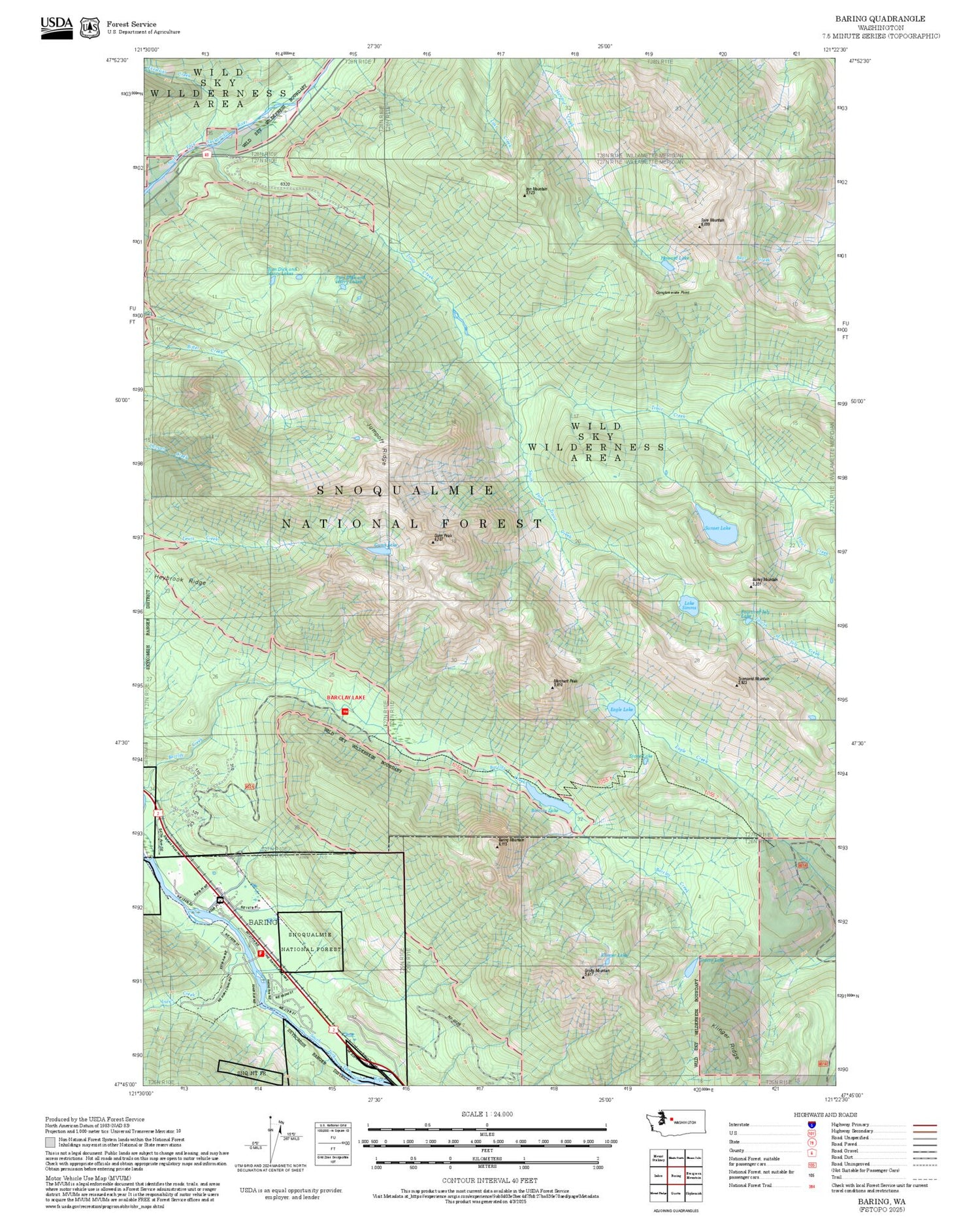 2025 Forest Service Topo Map of Baring Washington