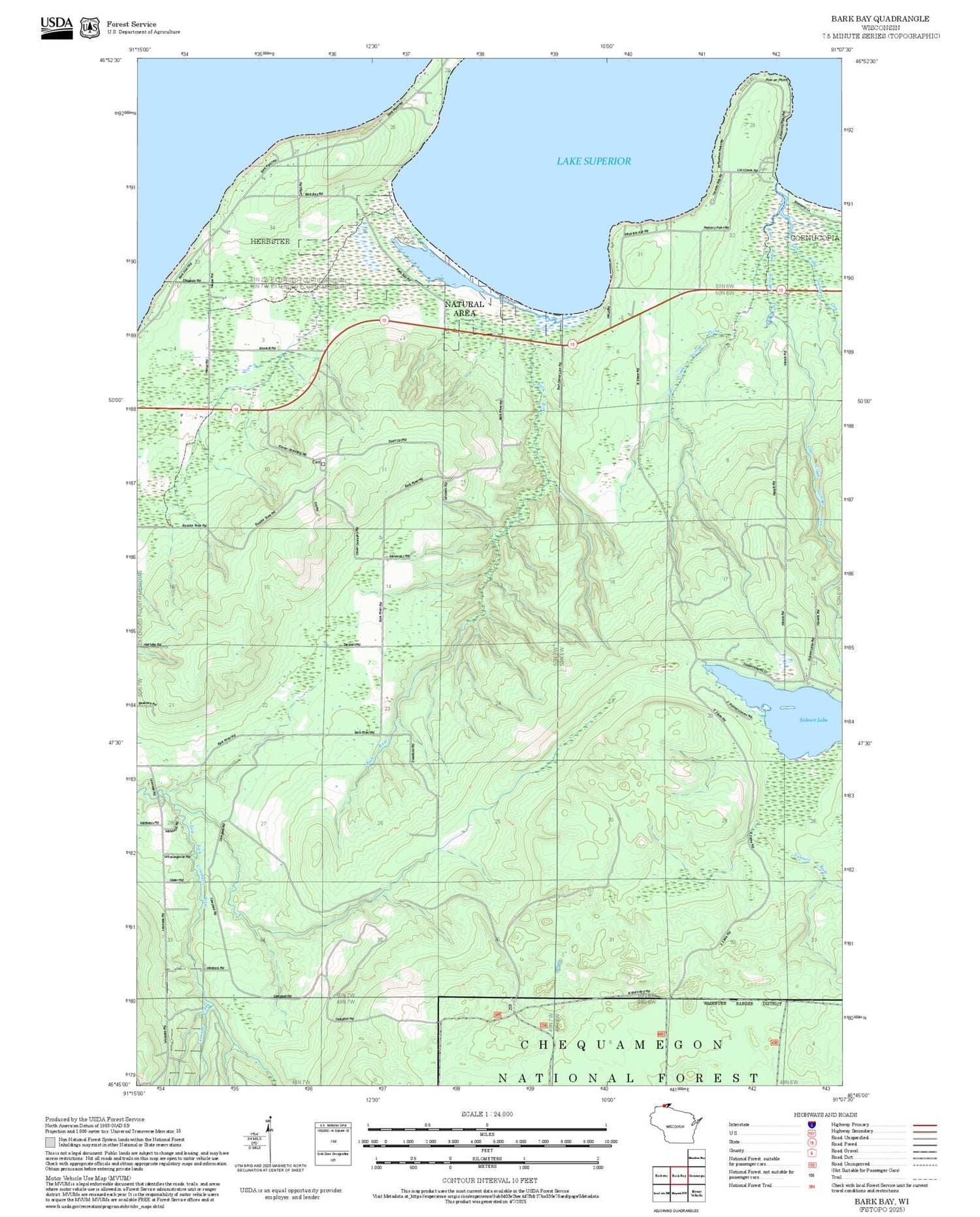 2025 Forest Service Topo Map of Bark Bay Wisconsin