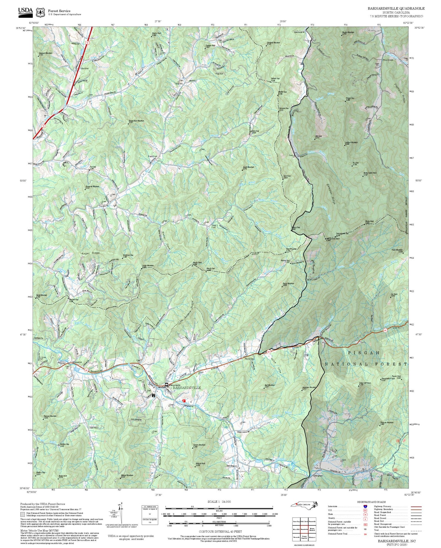 2025 Forest Service Topo Map of Barnardsville North Carolina