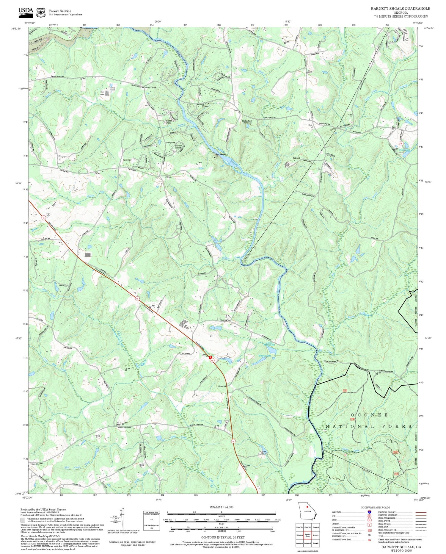 2025 Forest Service Topo Map of Barnett Shoals Georgia
