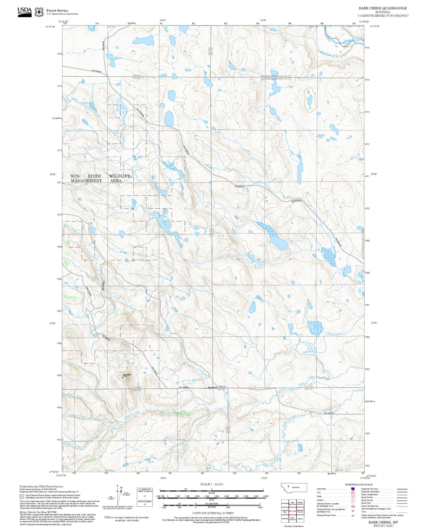 2025 Forest Service Topo Map of Barr Creek Montana