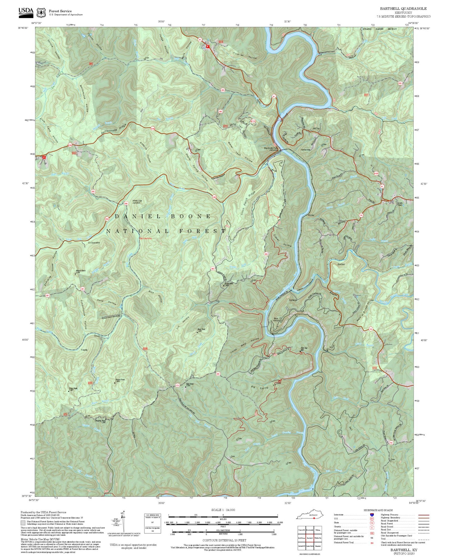 2025 Forest Service Topo Map of Barthell Kentucky