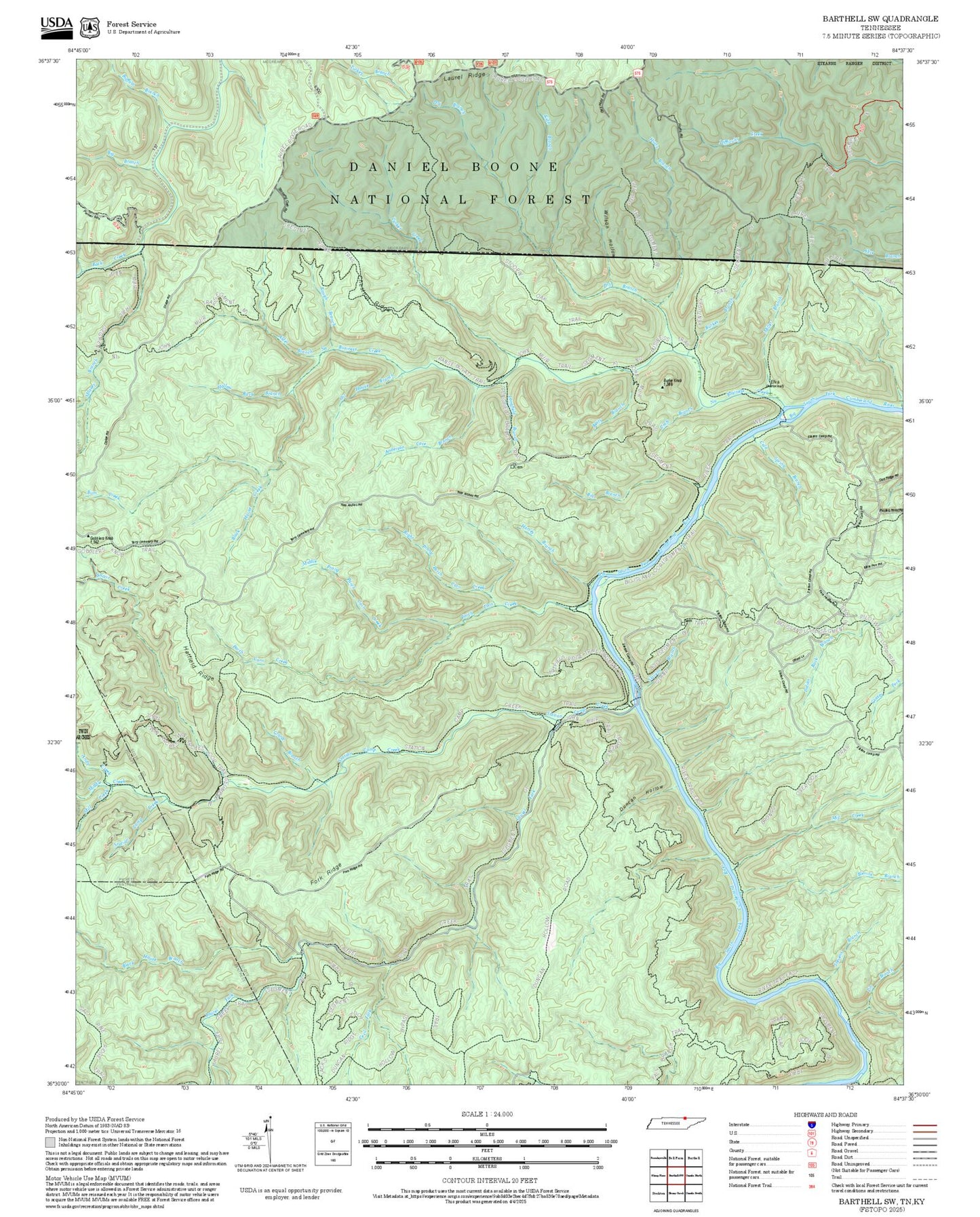 2025 Forest Service Topo Map of Barthell SW Tennessee
