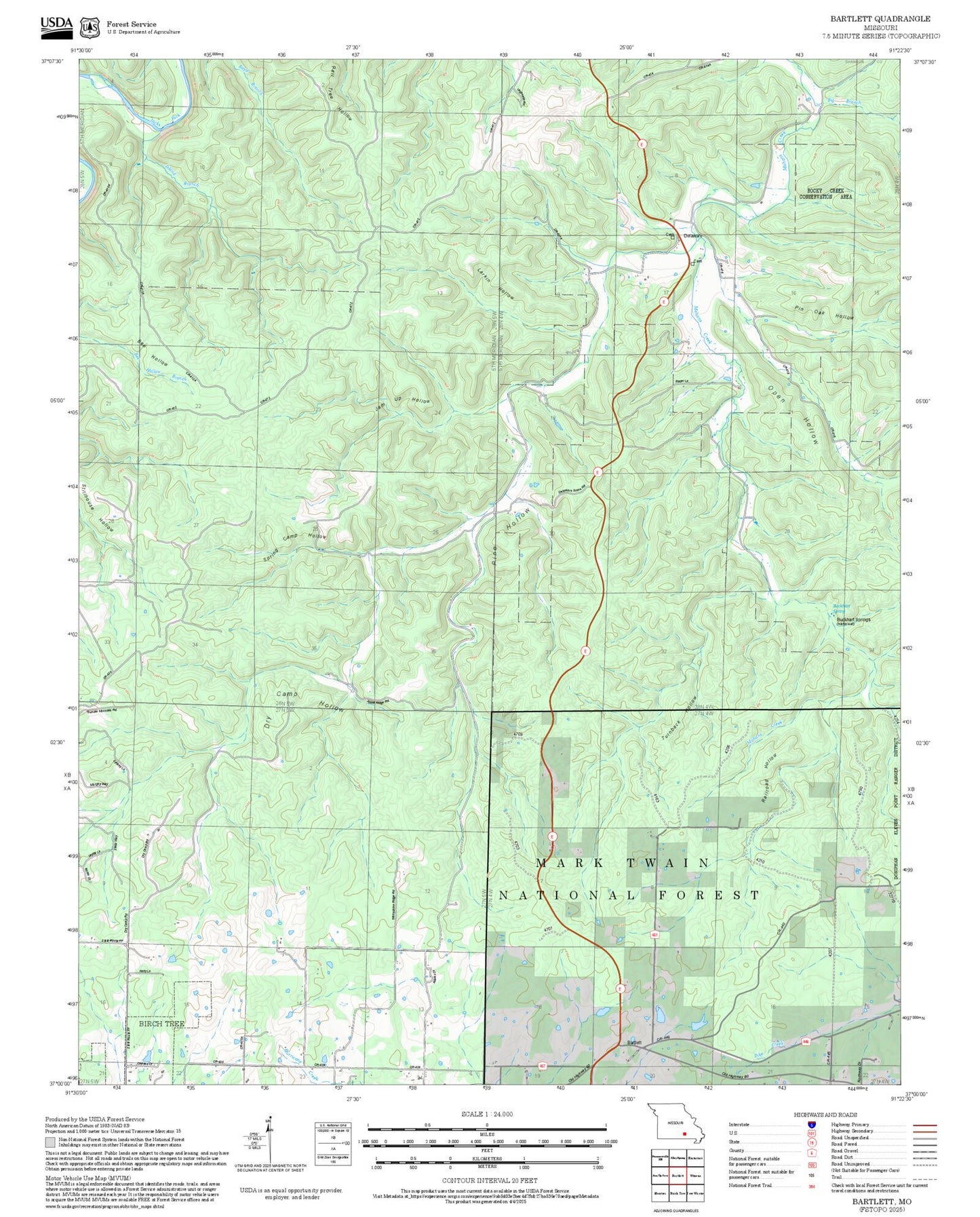 2025 Forest Service Topo Map of Bartlett Missouri