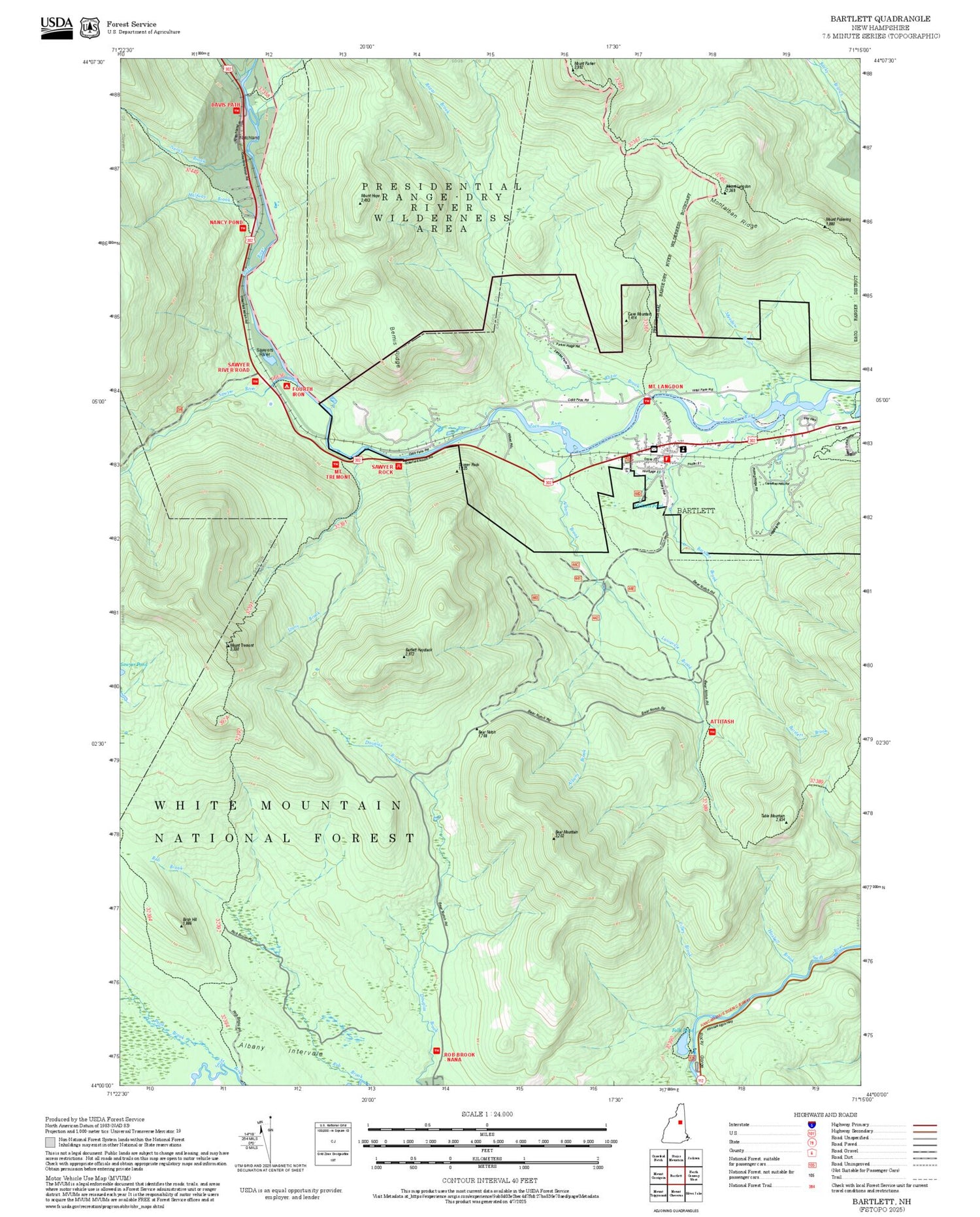 2025 Forest Service Topo Map of Bartlett New Hampshire