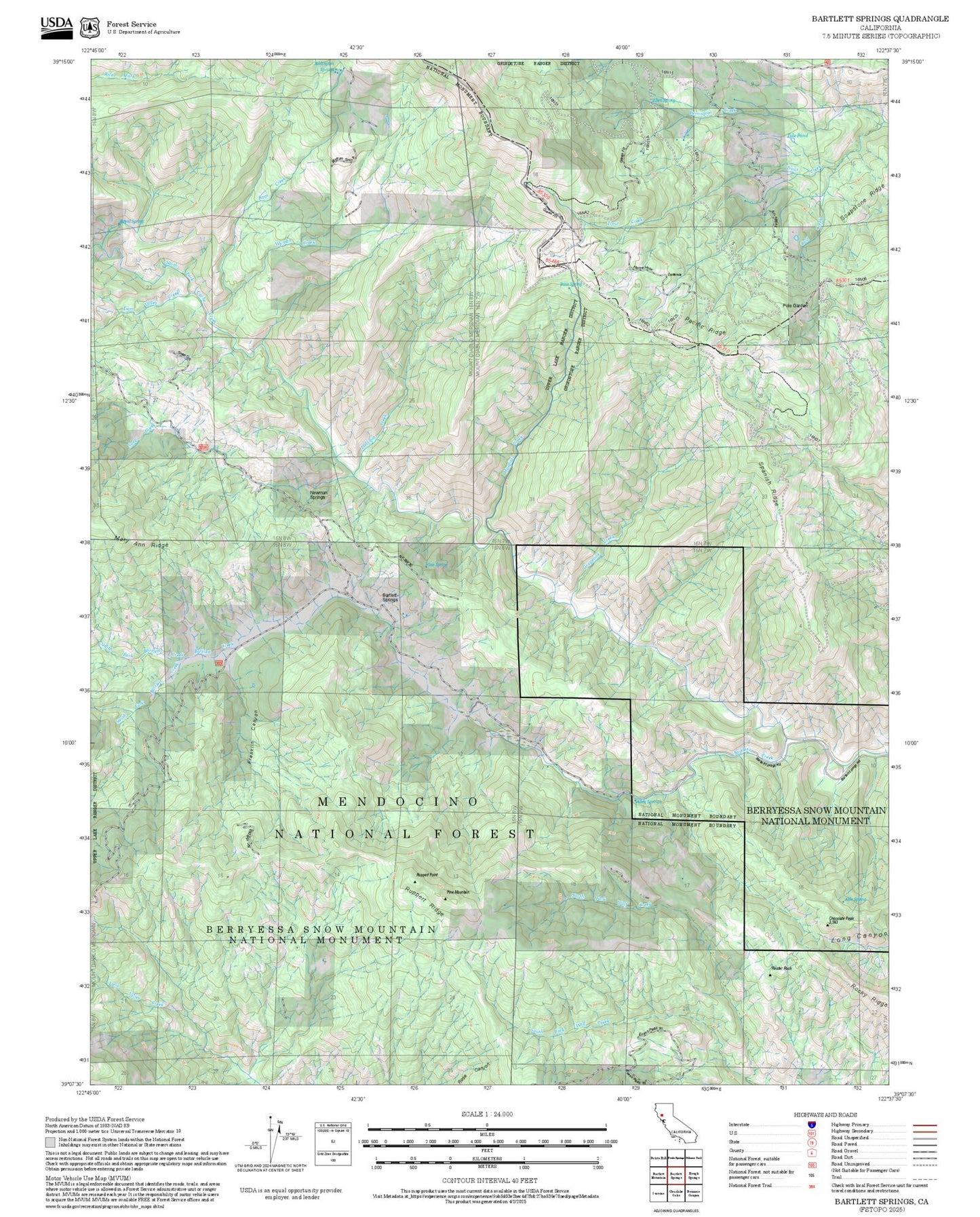 2025 Forest Service Topo Map of Bartlett Springs California