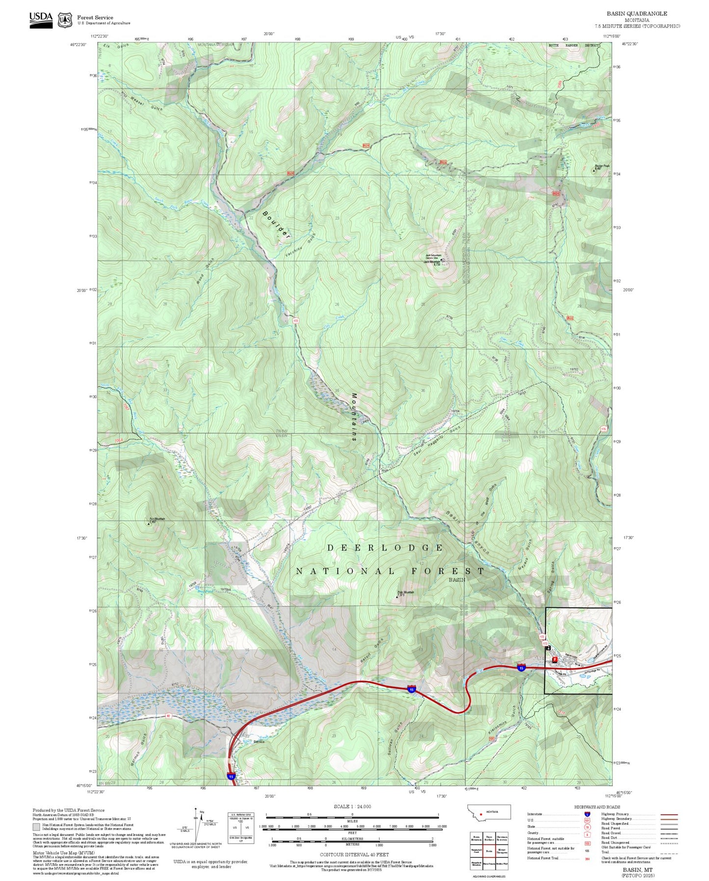 2025 Forest Service Topo Map of Basin Montana