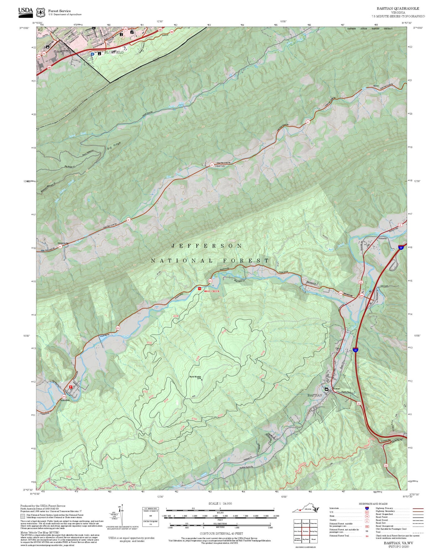 2025 Forest Service Topo Map of Bastian Virginia