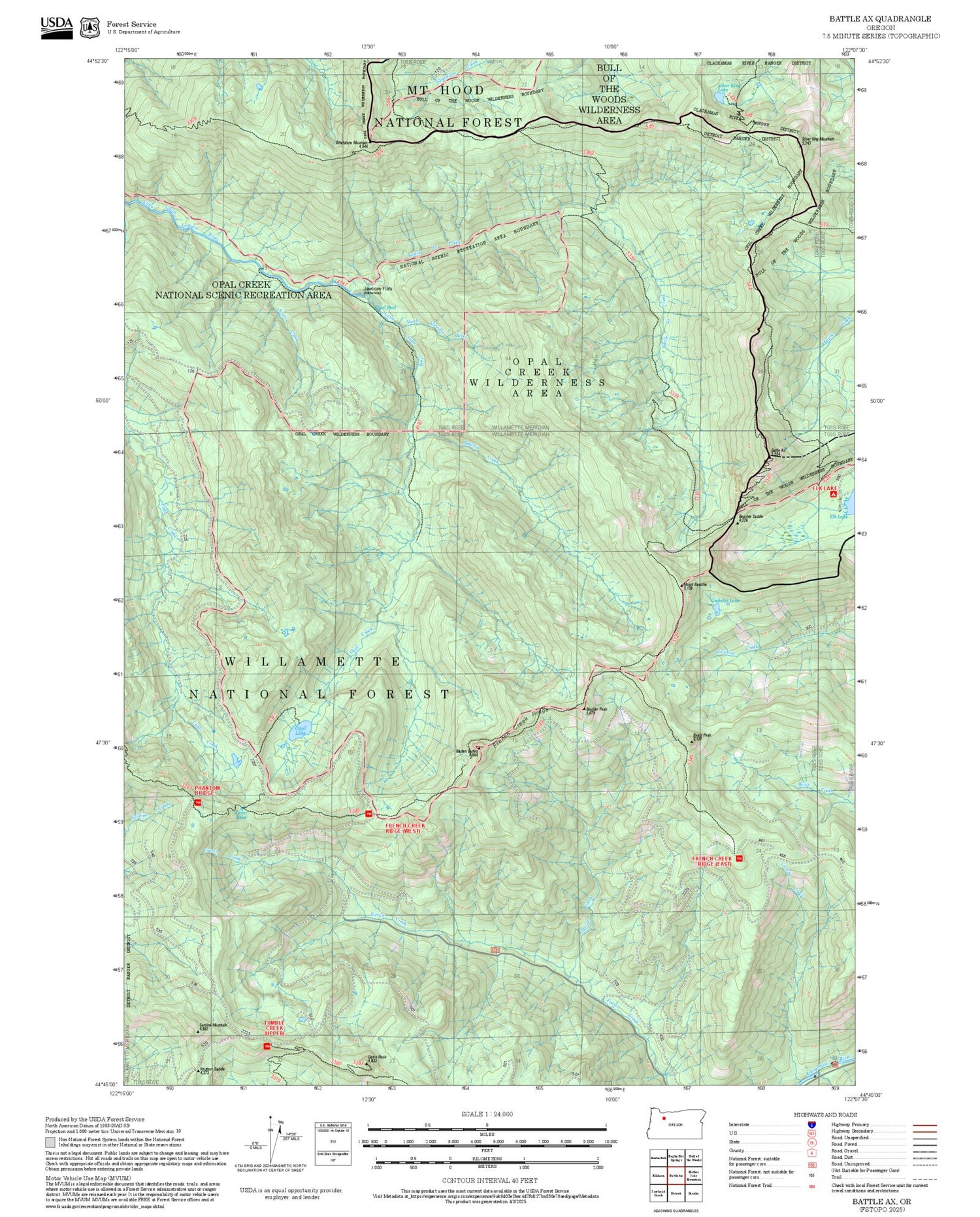 2025 Forest Service Topo Map of Battle Ax Oregon