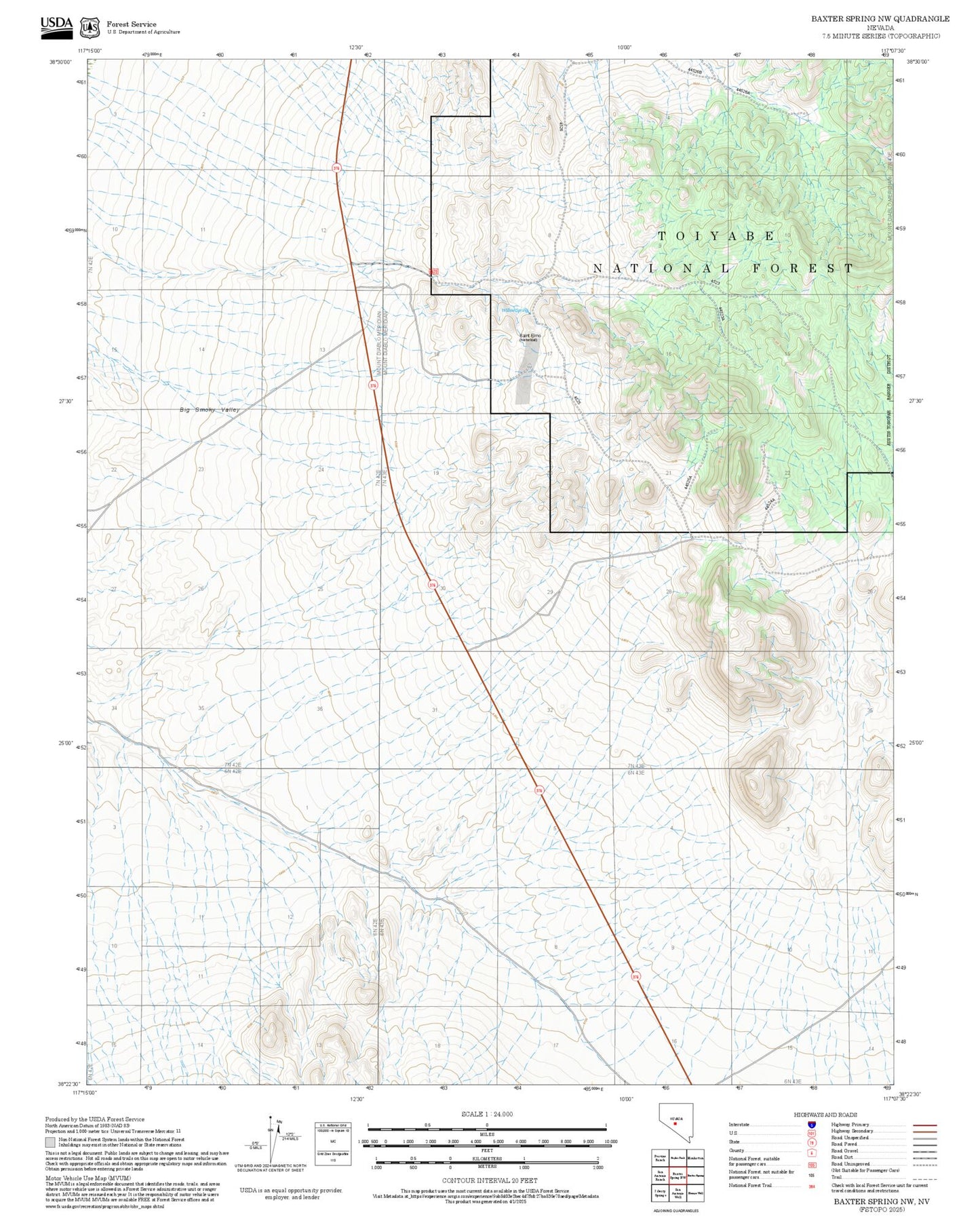 2025 Forest Service Topo Map of Baxter Spring NW Nevada