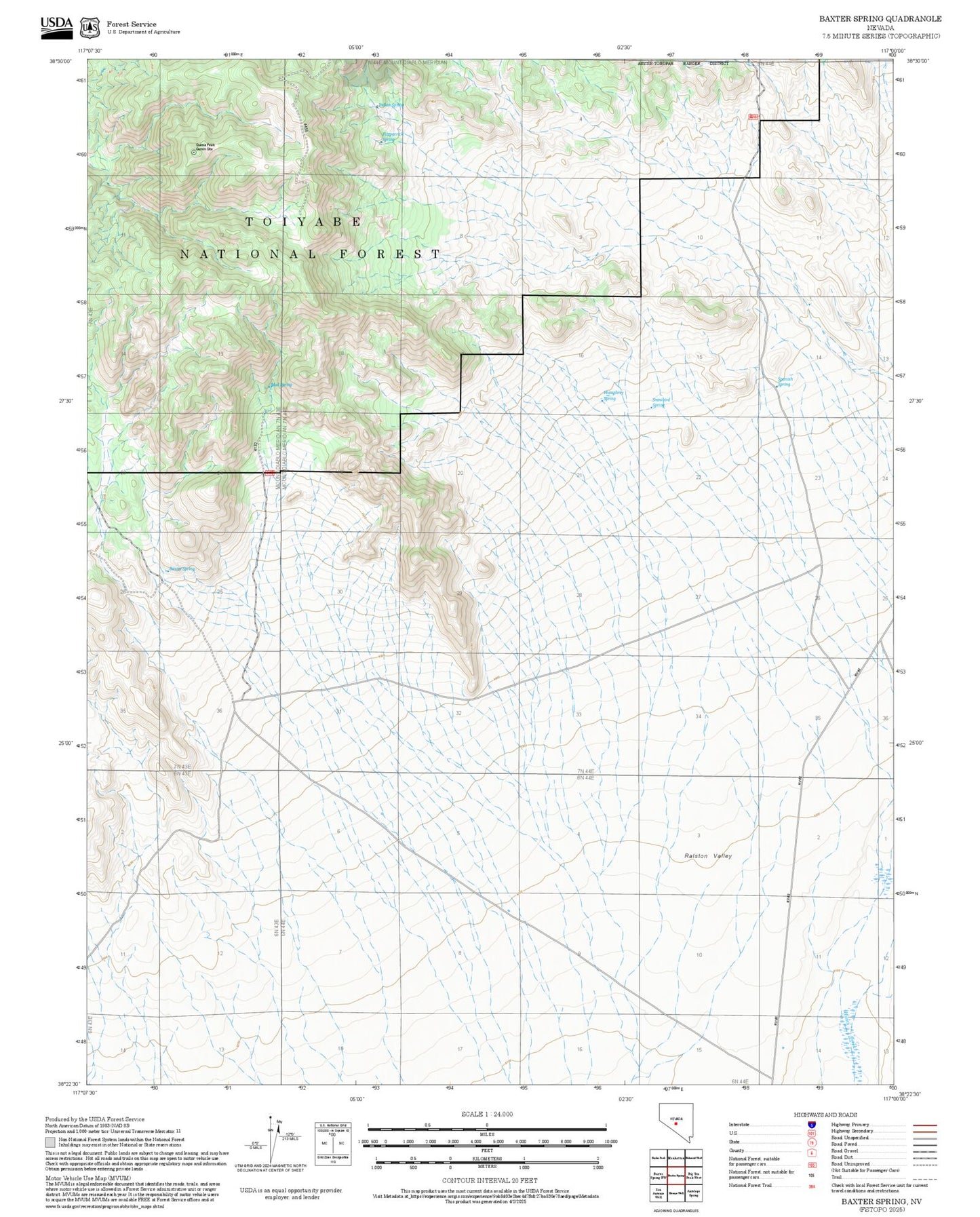 2025 Forest Service Topo Map of Baxter Spring Nevada