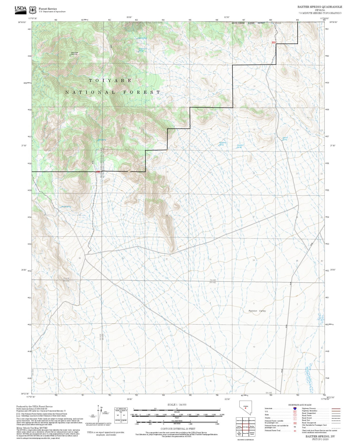 2025 Forest Service Topo Map of Baxter Spring Nevada