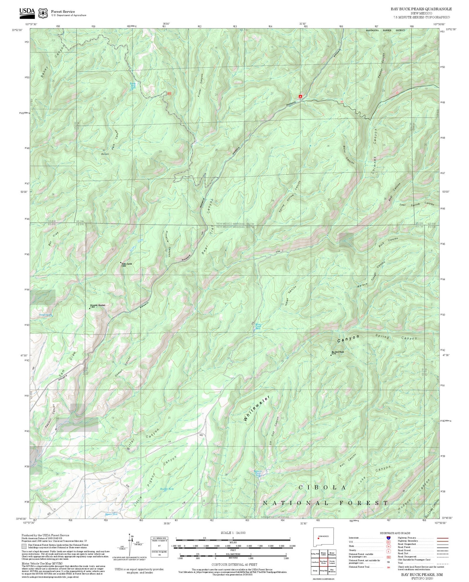 2025 Forest Service Topo Map of Bay Buck Peaks New Mexico