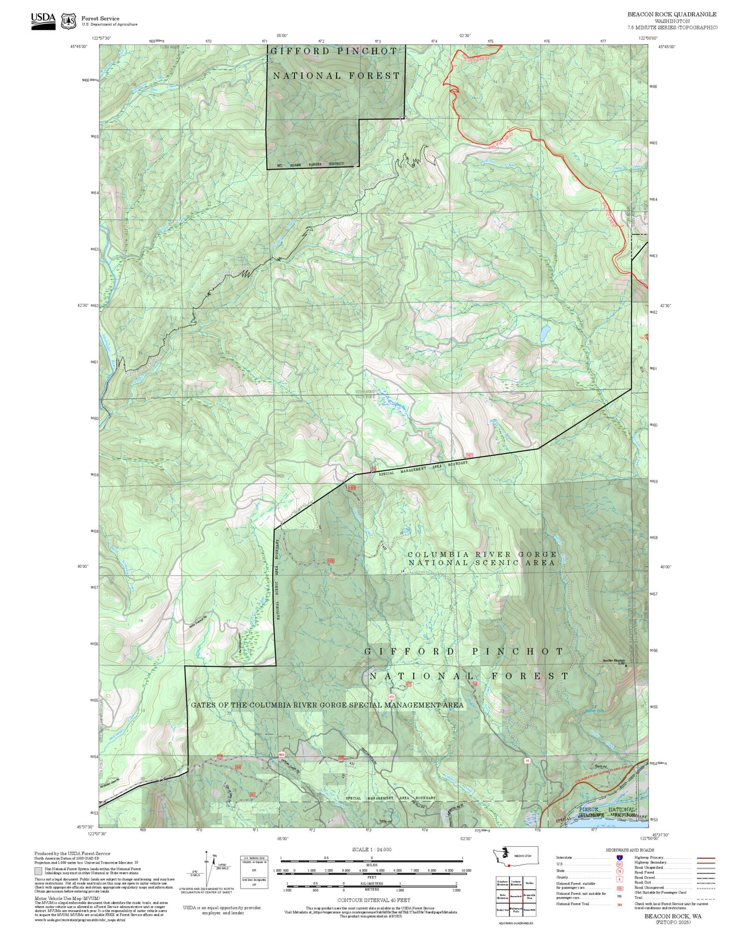 2025 Forest Service Topo Map of Beacon Rock Washington