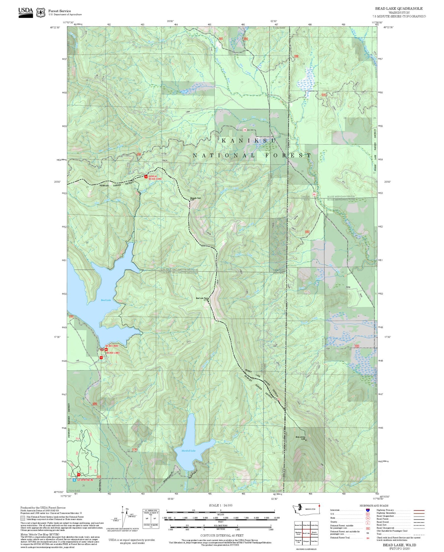 2025 Forest Service Topo Map of Bead Lake Washington