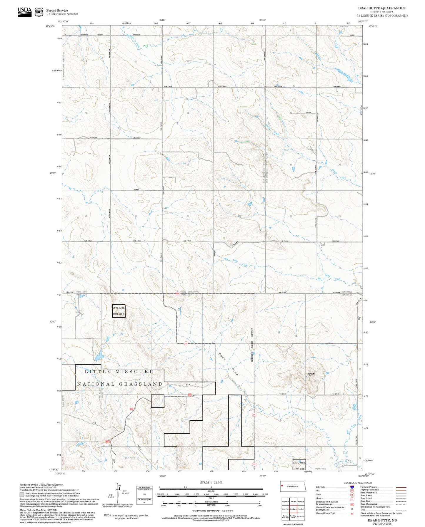 2025 Forest Service Topo Map of Bear Butte North Dakota