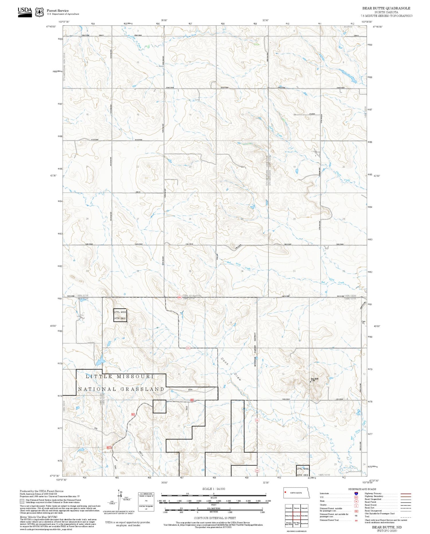 2025 Forest Service Topo Map of Bear Butte North Dakota