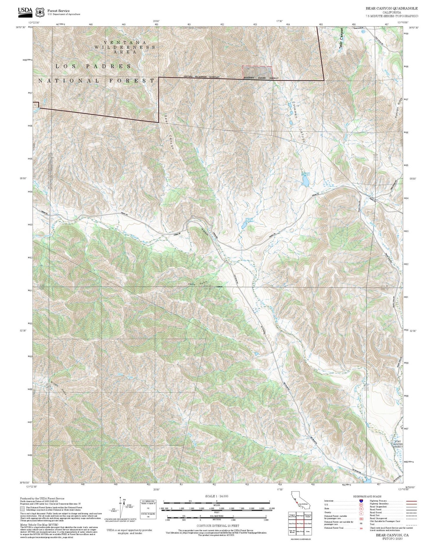 2025 Forest Service Topo Map of Bear Canyon California