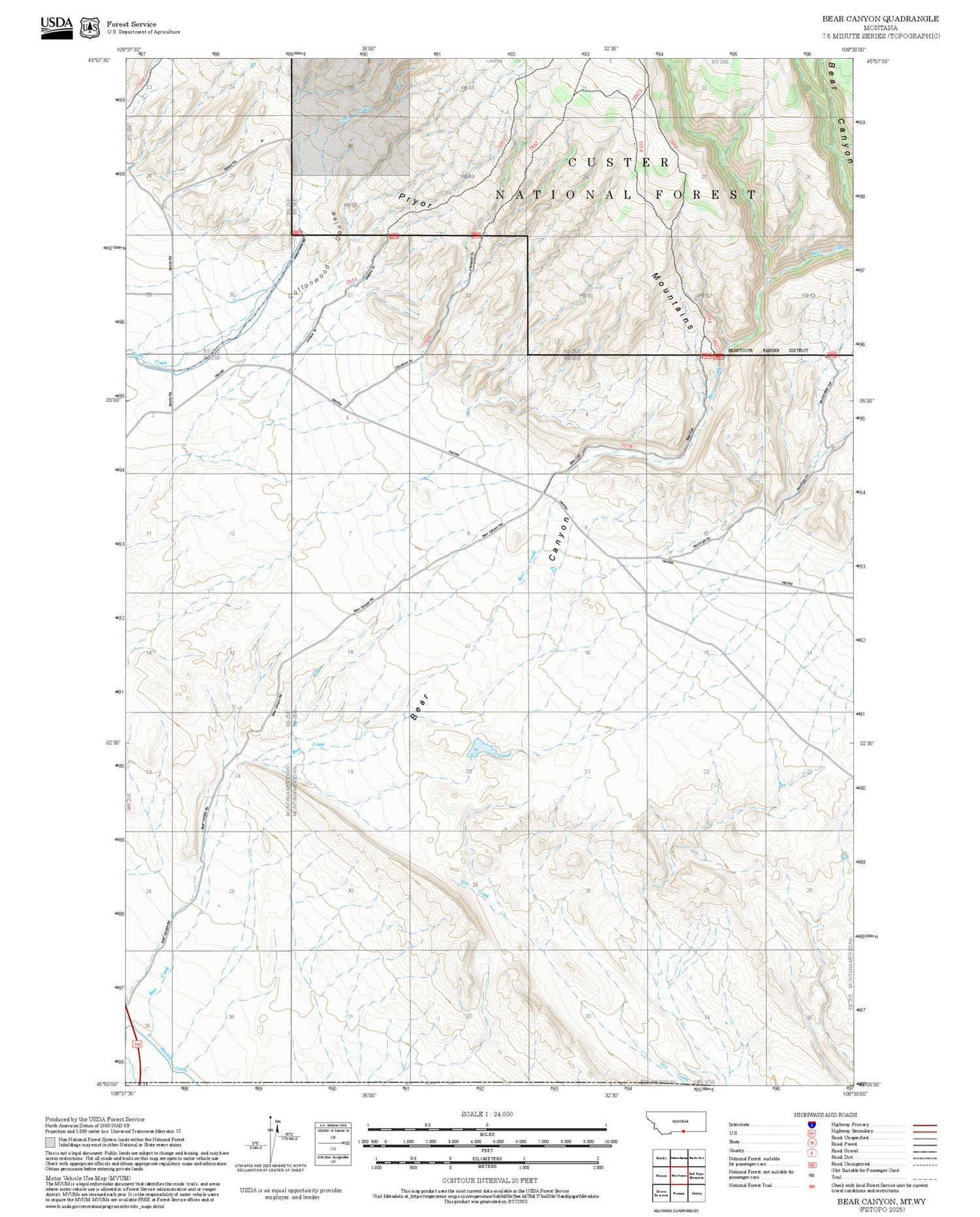 2025 Forest Service Topo Map of Bear Canyon Montana