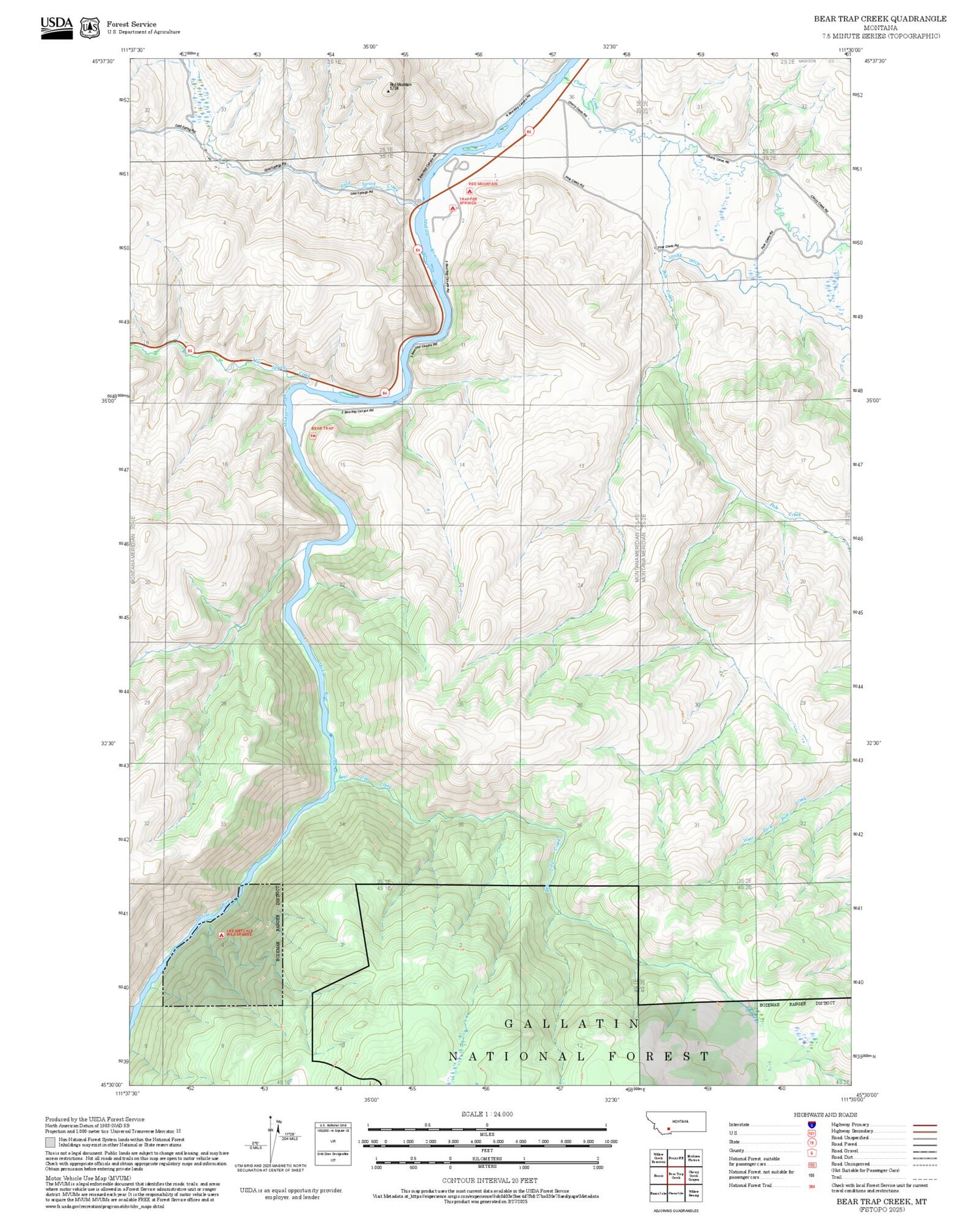 2025 Forest Service Topo Map of Bear Trap Creek Montana