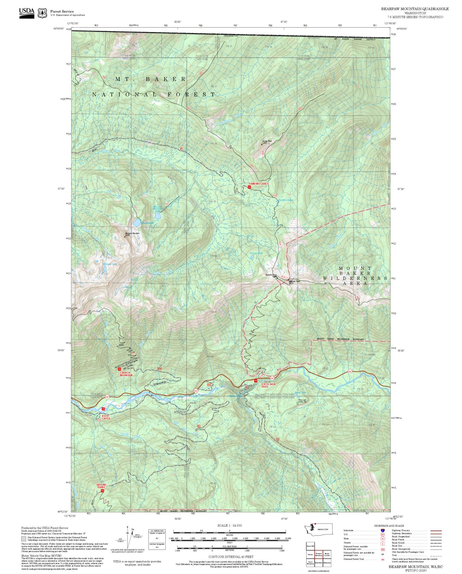 2025 Forest Service Topo Map of Bearpaw Mountain Washington