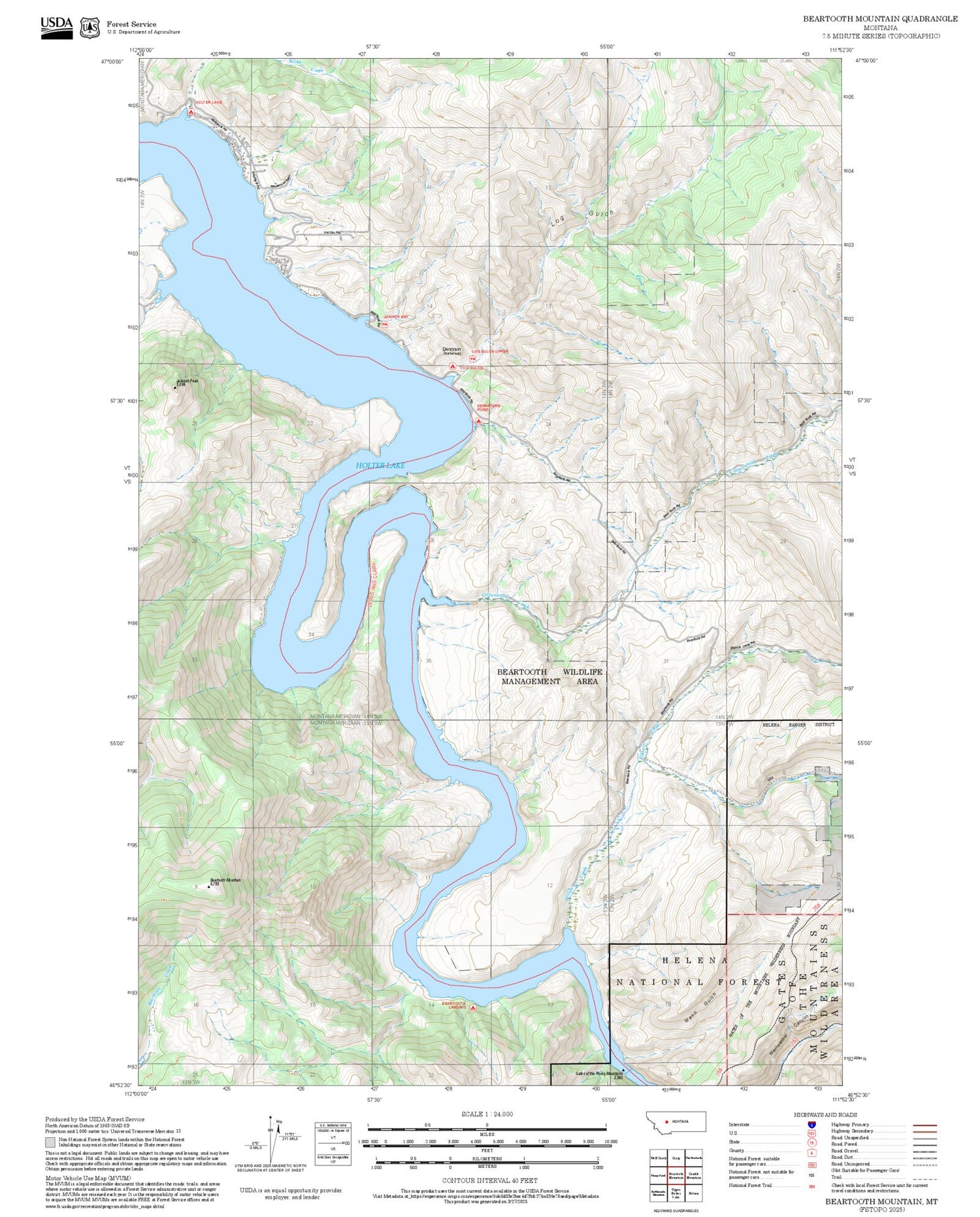 2025 Forest Service Topo Map of Beartooth Mountain Montana