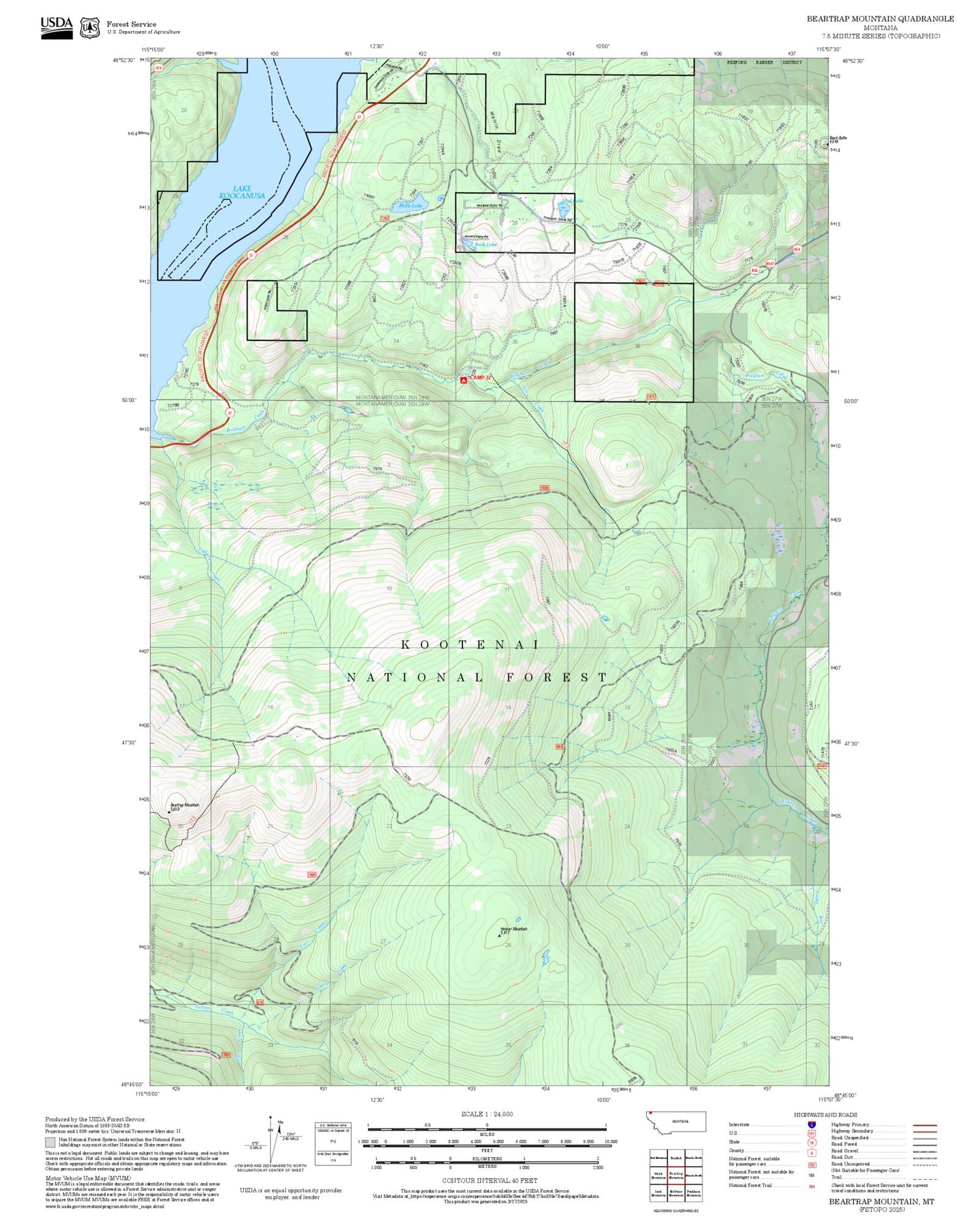2025 Forest Service Topo Map of Beartrap Mountain Montana