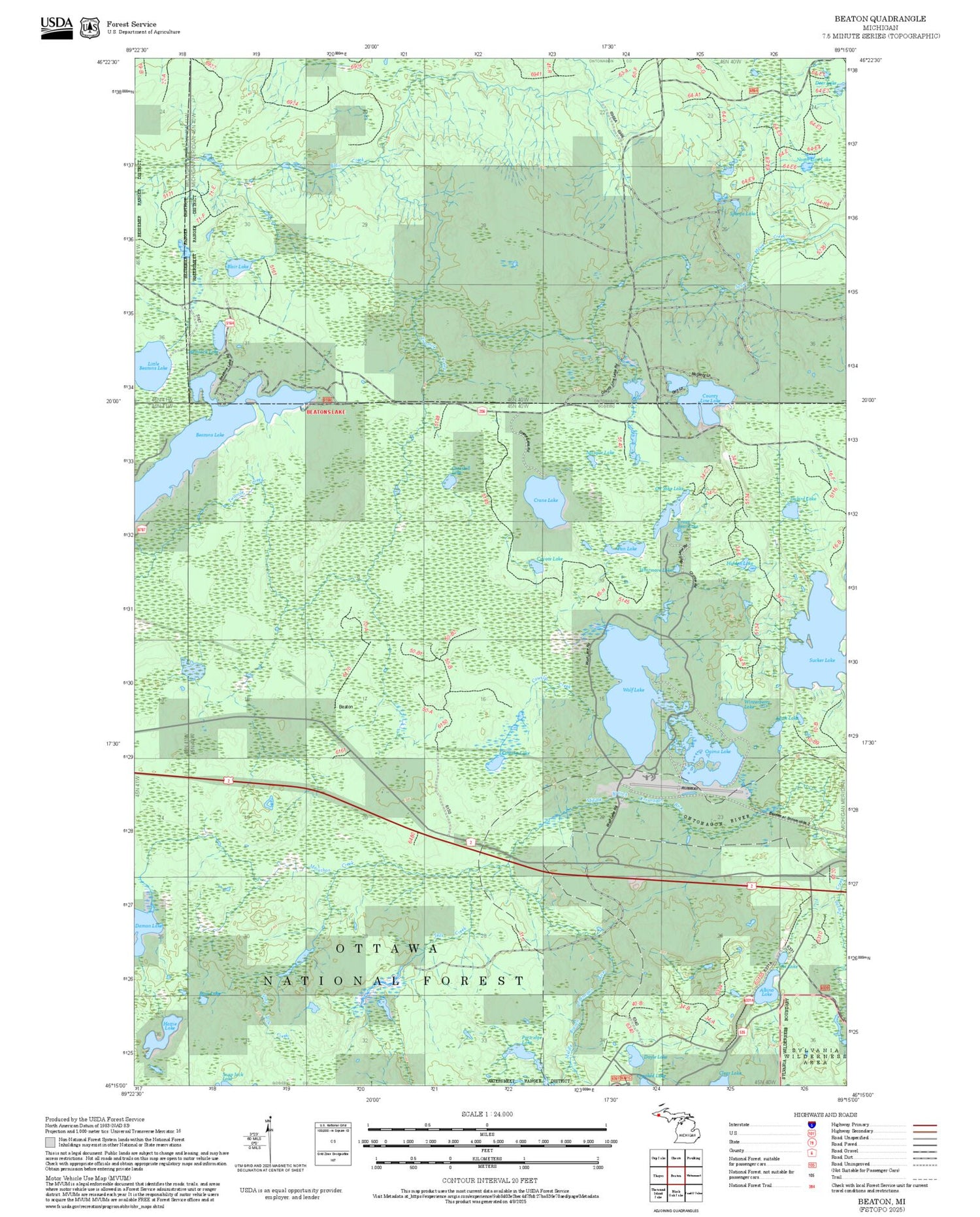 2025 Forest Service Topo Map of Beaton Michigan