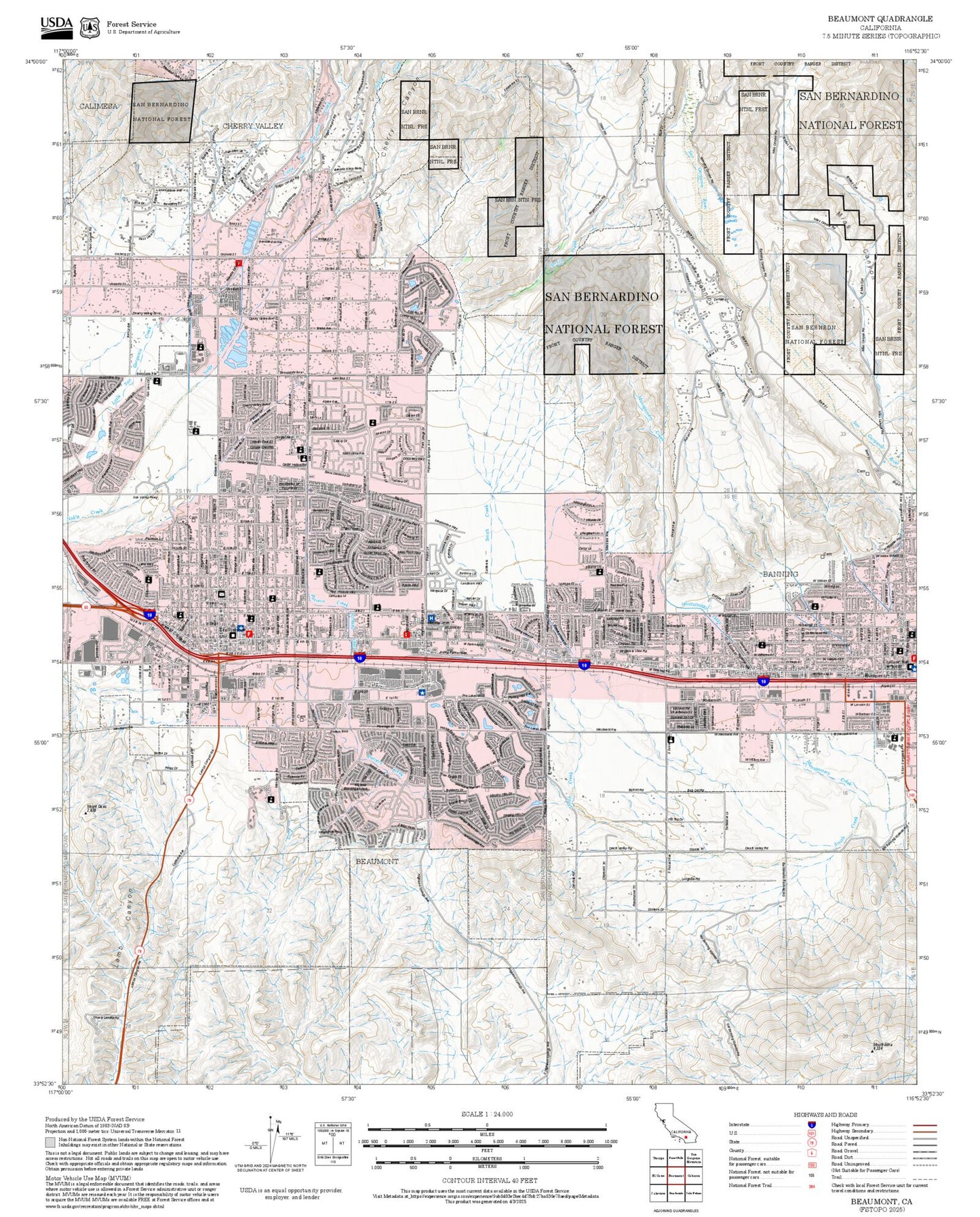 2025 Forest Service Topo Map of Beaumont California