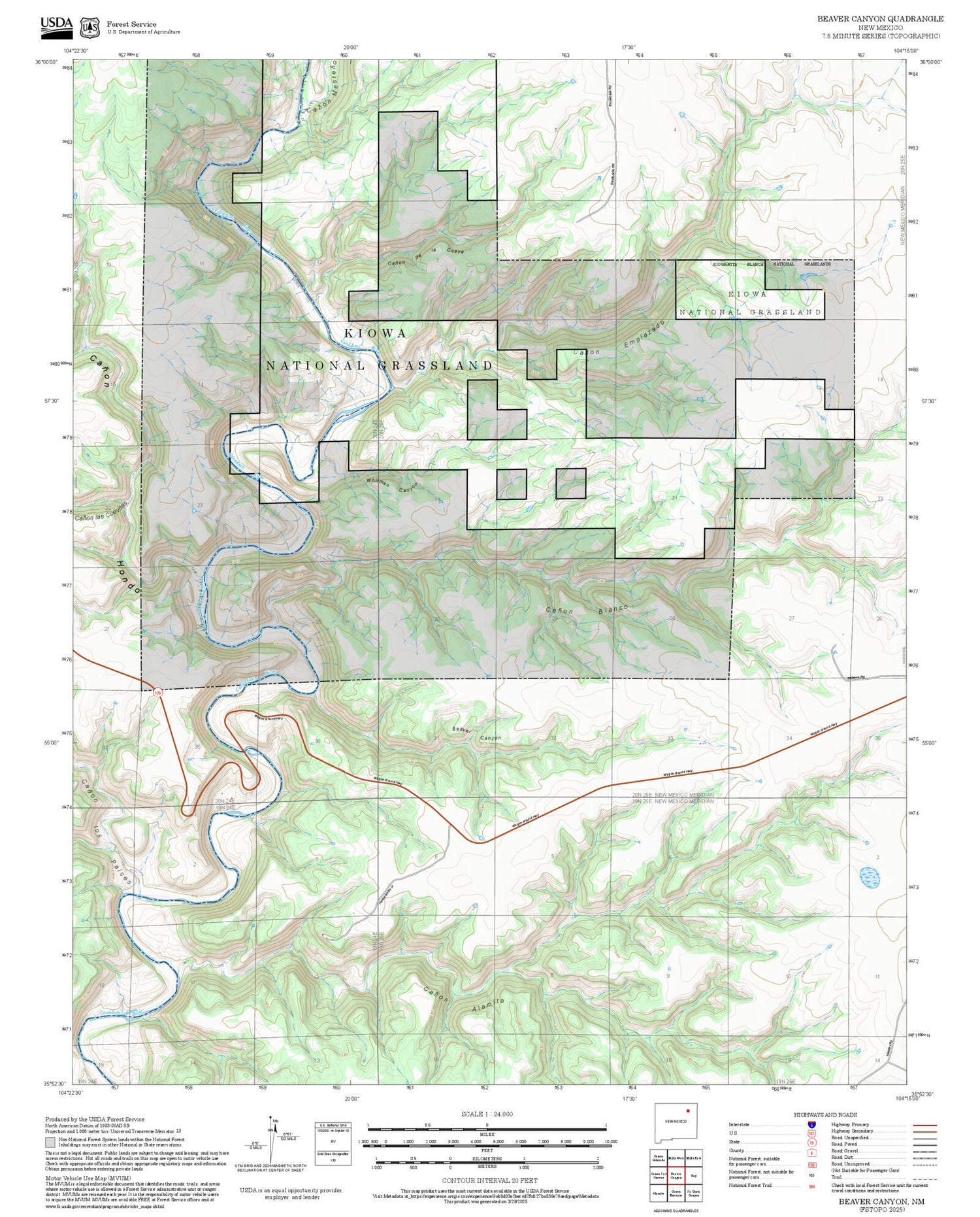 2025 Forest Service Topo Map of Beaver Canyon New Mexico