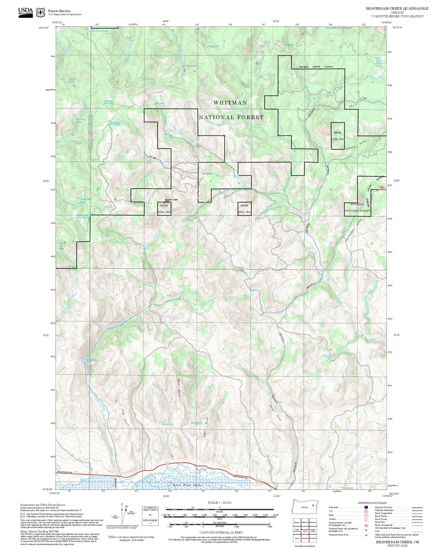 2025 Forest Service Topo Map of Beaverdam Creek Oregon