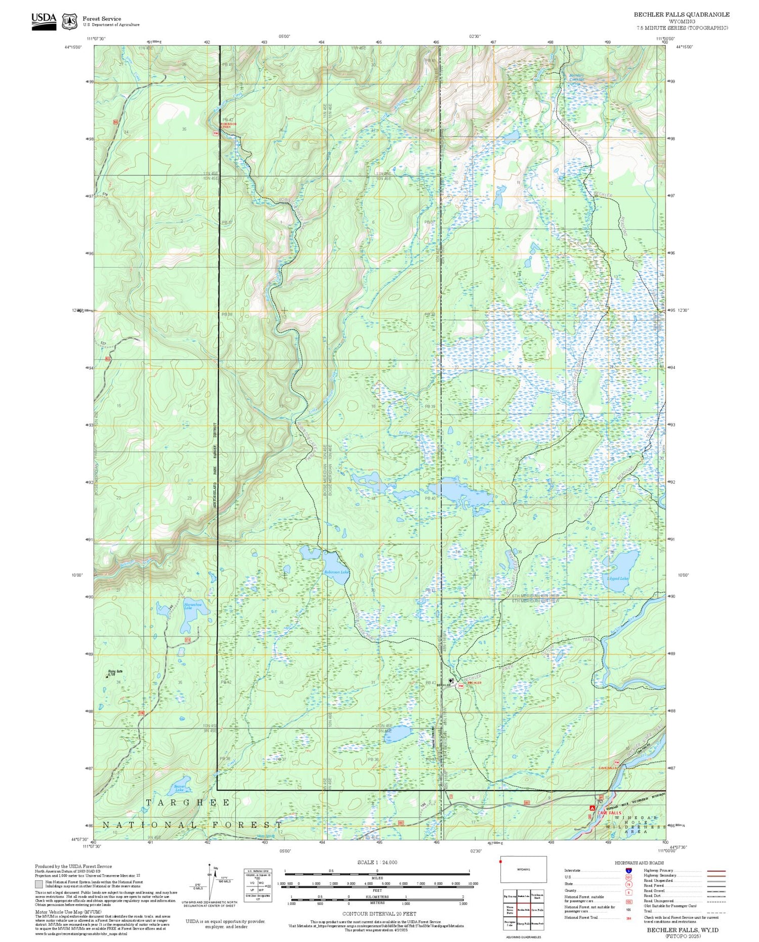 2025 Forest Service Topo Map of Bechler Falls Wyoming