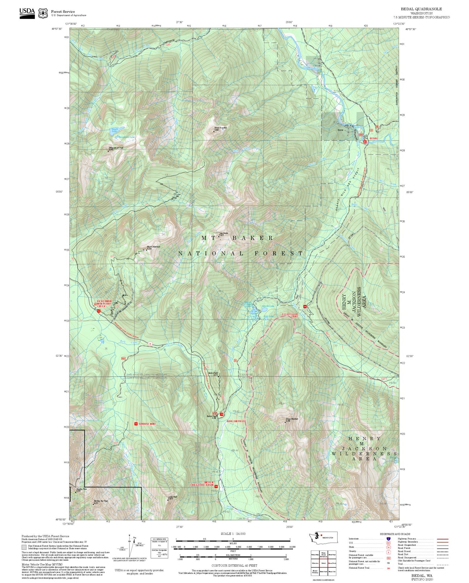 2025 Forest Service Topo Map of Bedal Washington