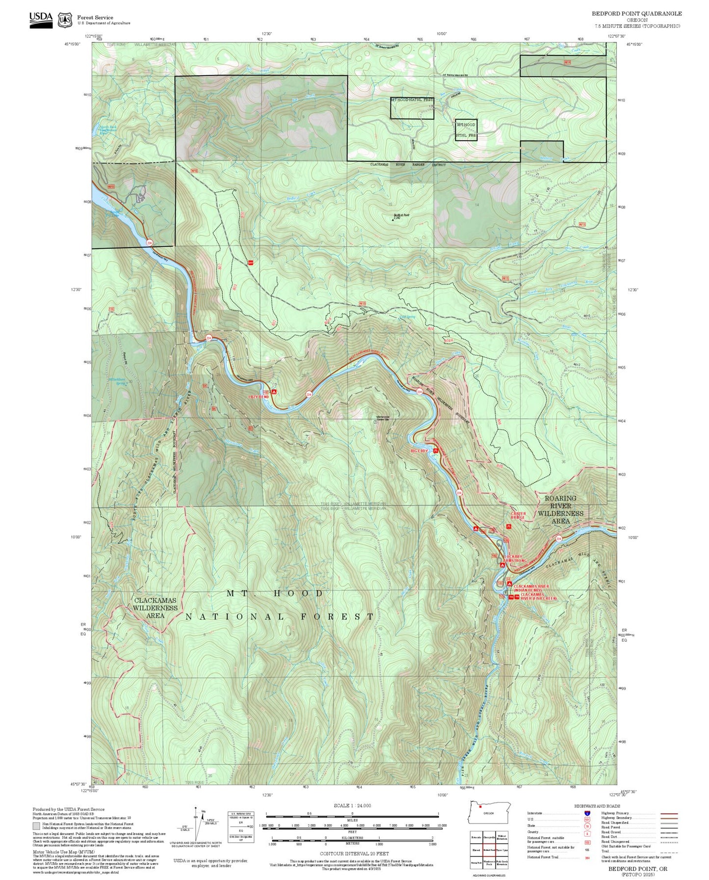 2025 Forest Service Topo Map of Bedford Point Oregon