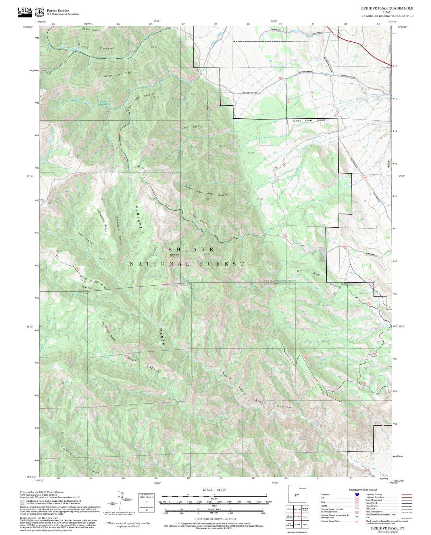 2025 Forest Service Topo Map of Beehive Peak Utah
