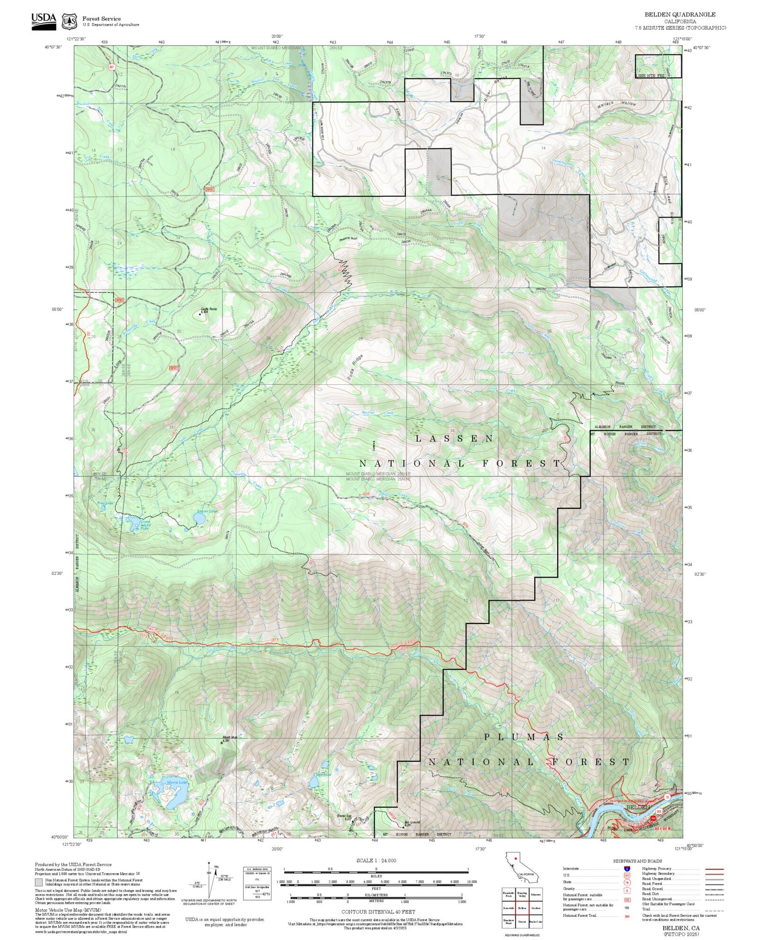 2025 Forest Service Topo Map of Belden California